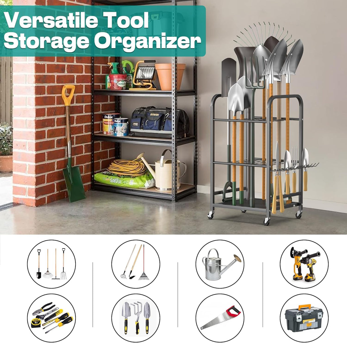 EVERHANGER Garden Tool Organizer and Storage, Yard Tool Stand Garage Tool Organization, Yard Tool