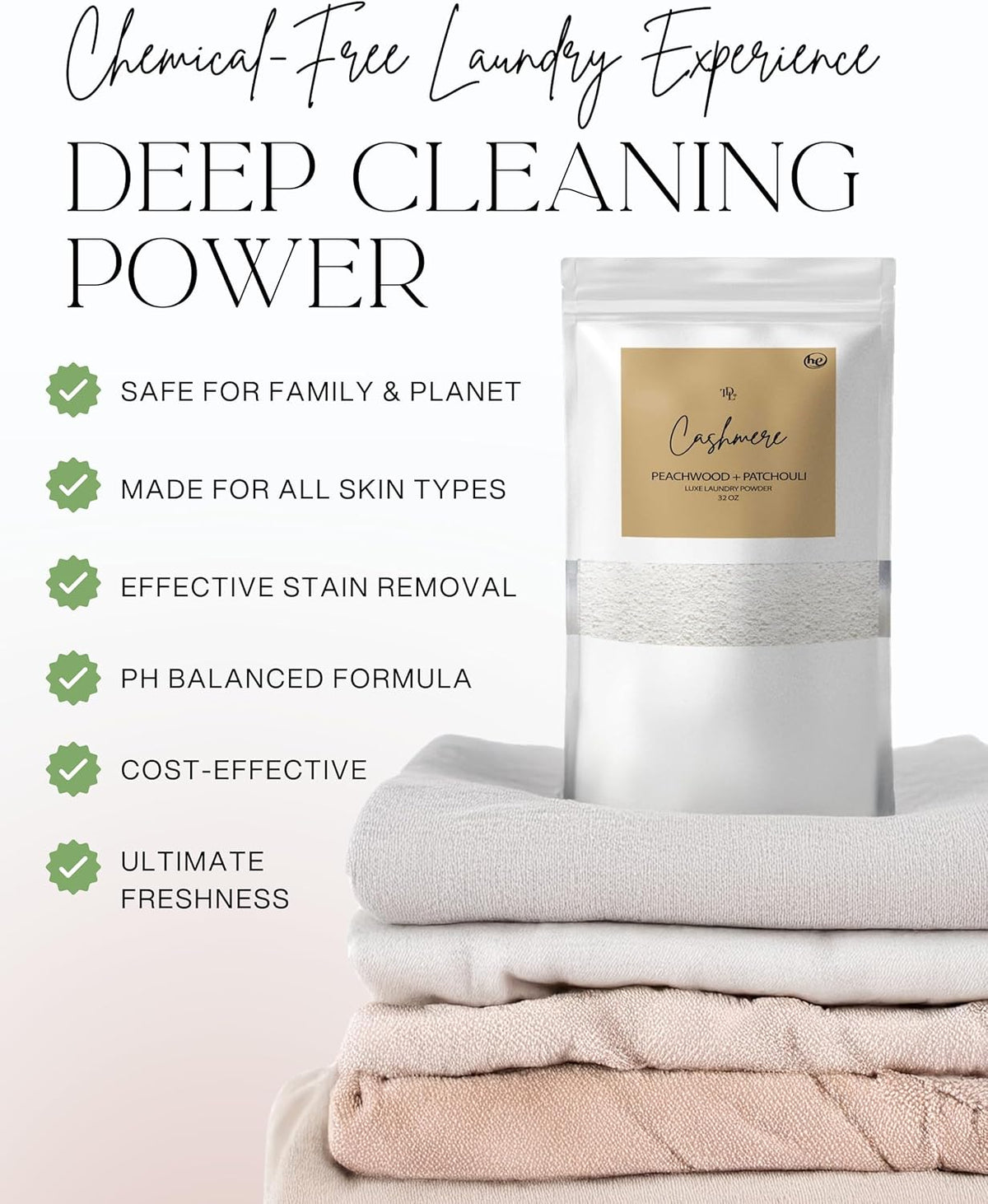 Home "CASHMERE" Laundry Detergent Powder & Laundry Booster – Ultra-Concentrated Peachwood &