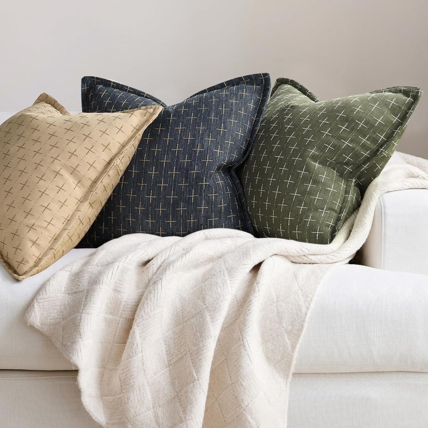 ZWJD Pillow Covers 16x16 Set of 2 Soft Polyester Textured Pillow Covers with Stylish Flange Edge
