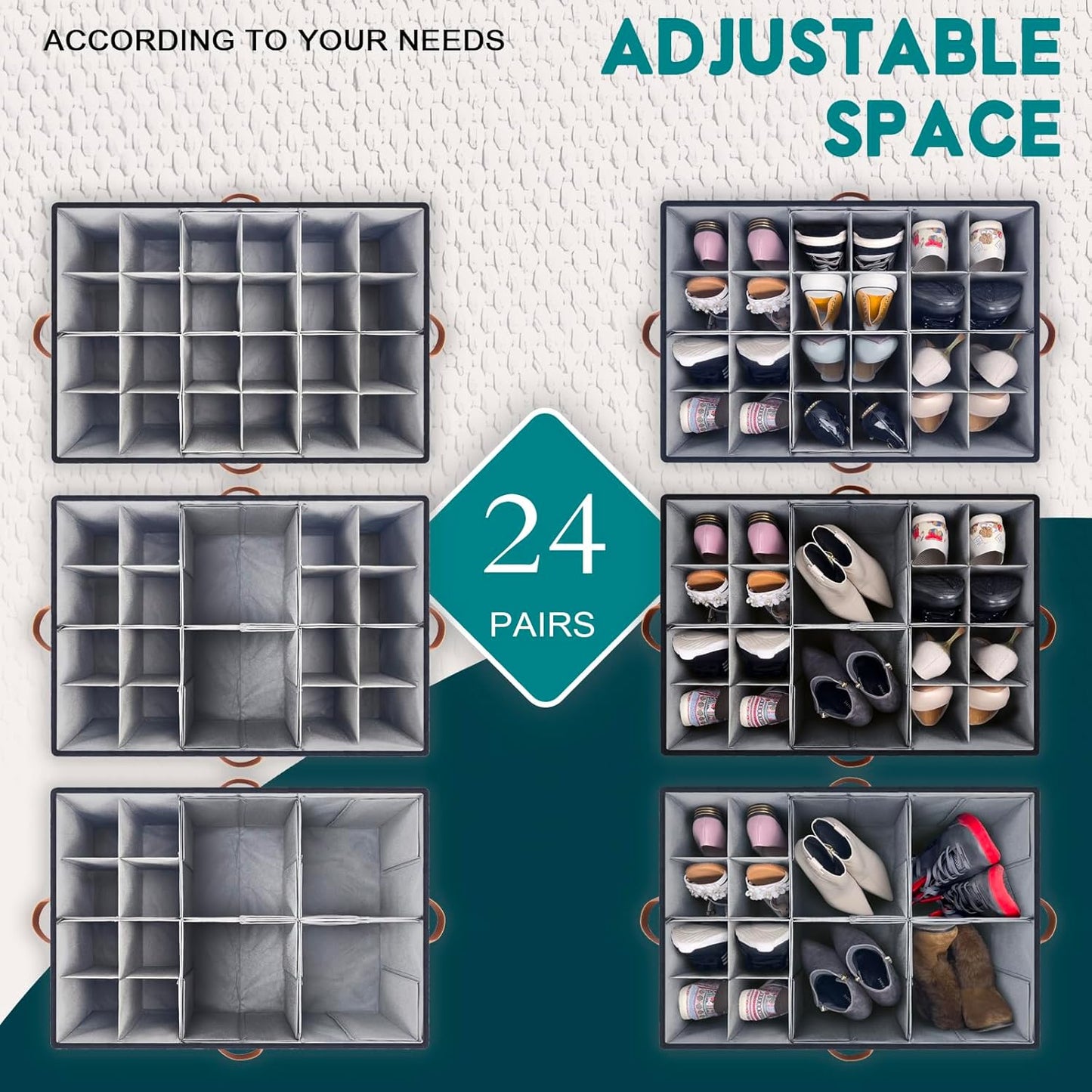 Shoe Organizer for Closet, Foldable Shoe Storage Bins with Clear Cover, Space Saving Shoes Holder