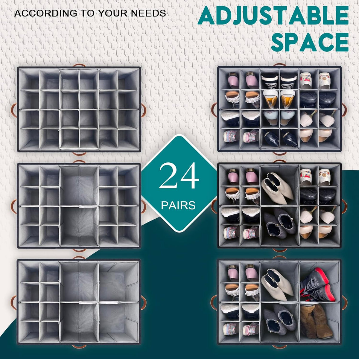 Shoe Organizer for Closet, Foldable Shoe Storage Bins with Clear Cover, Space Saving Shoes Holder