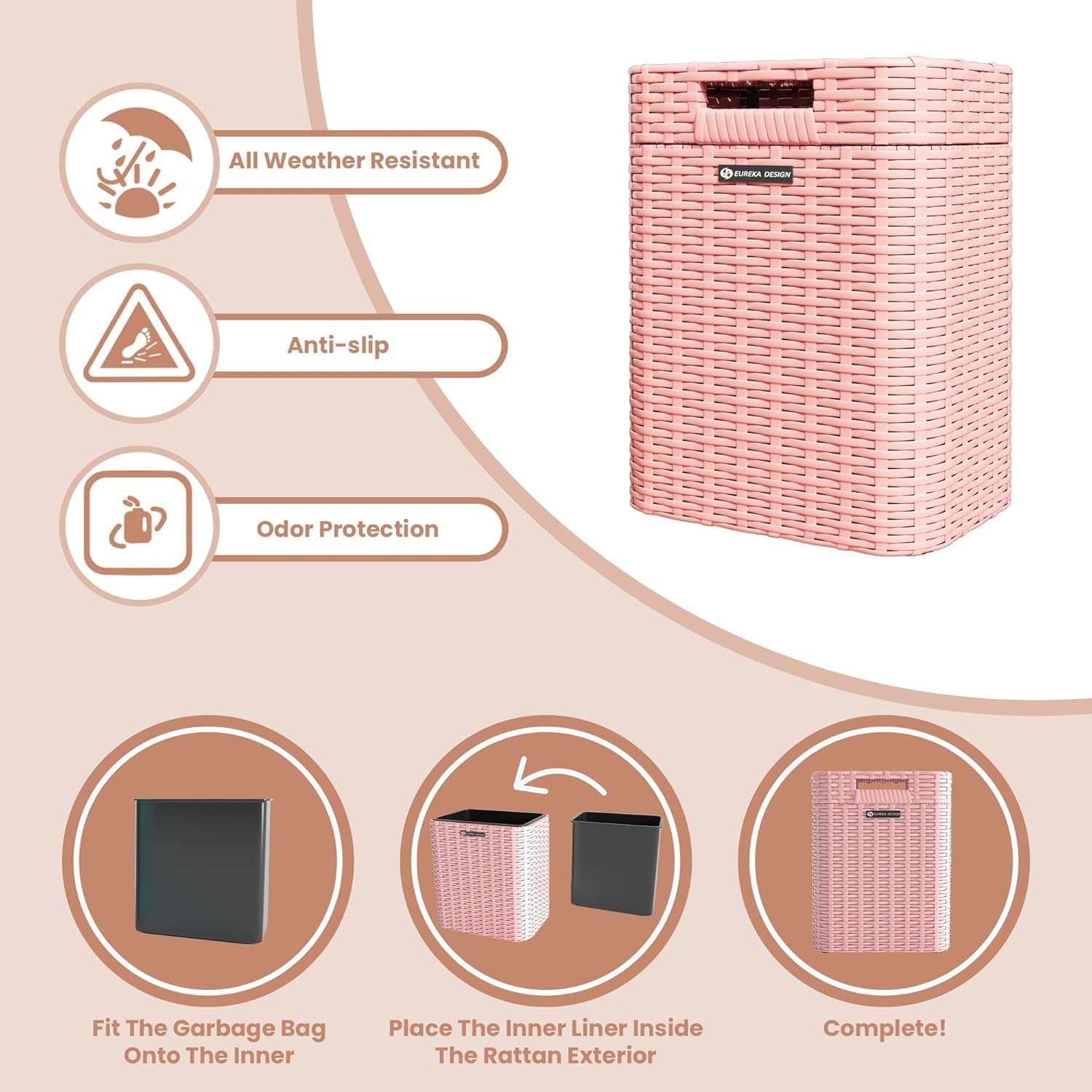 Ypati Handwoven 4 Gallon Rattan Trash Can with Lid, Boho Style Decorative Indoor and Outdoor Trash