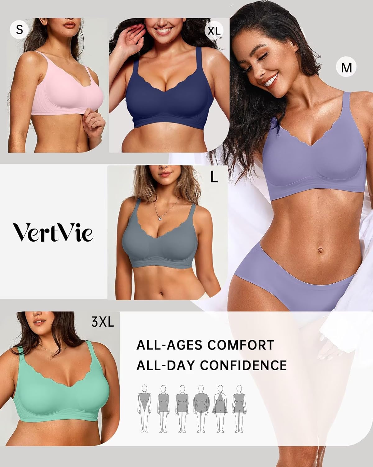 Vertvie Womens Seamless Bras No Underwire Supportive Wireless Push Up Full Coverage Bralette