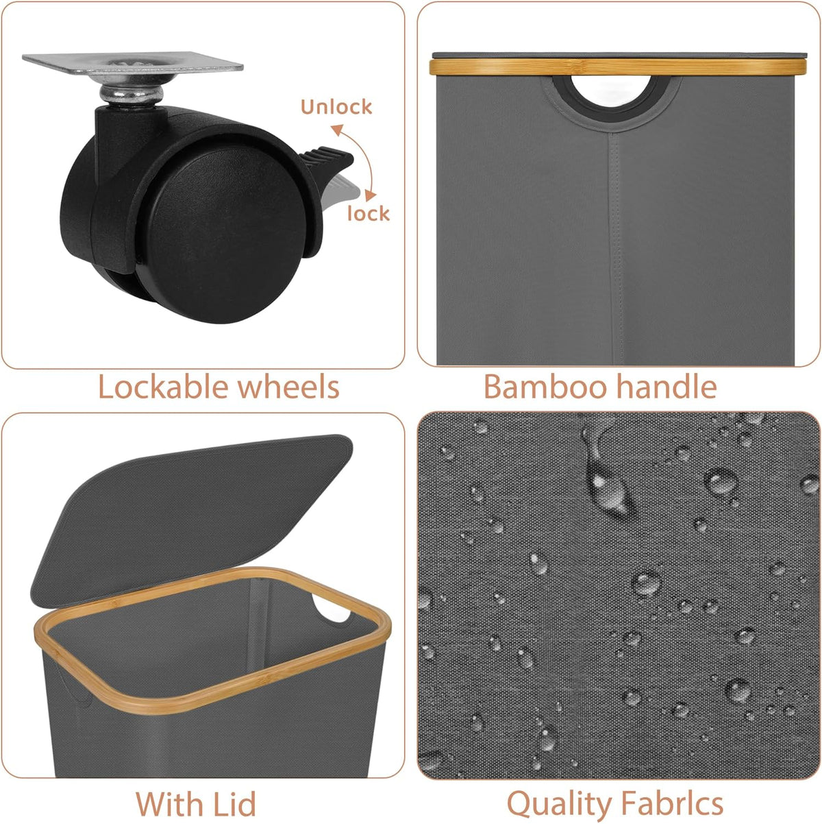 Laundry Basket with Wheels,100L Hampers for Laundry,Large Laundry Hamper with Lid and Bamboo
