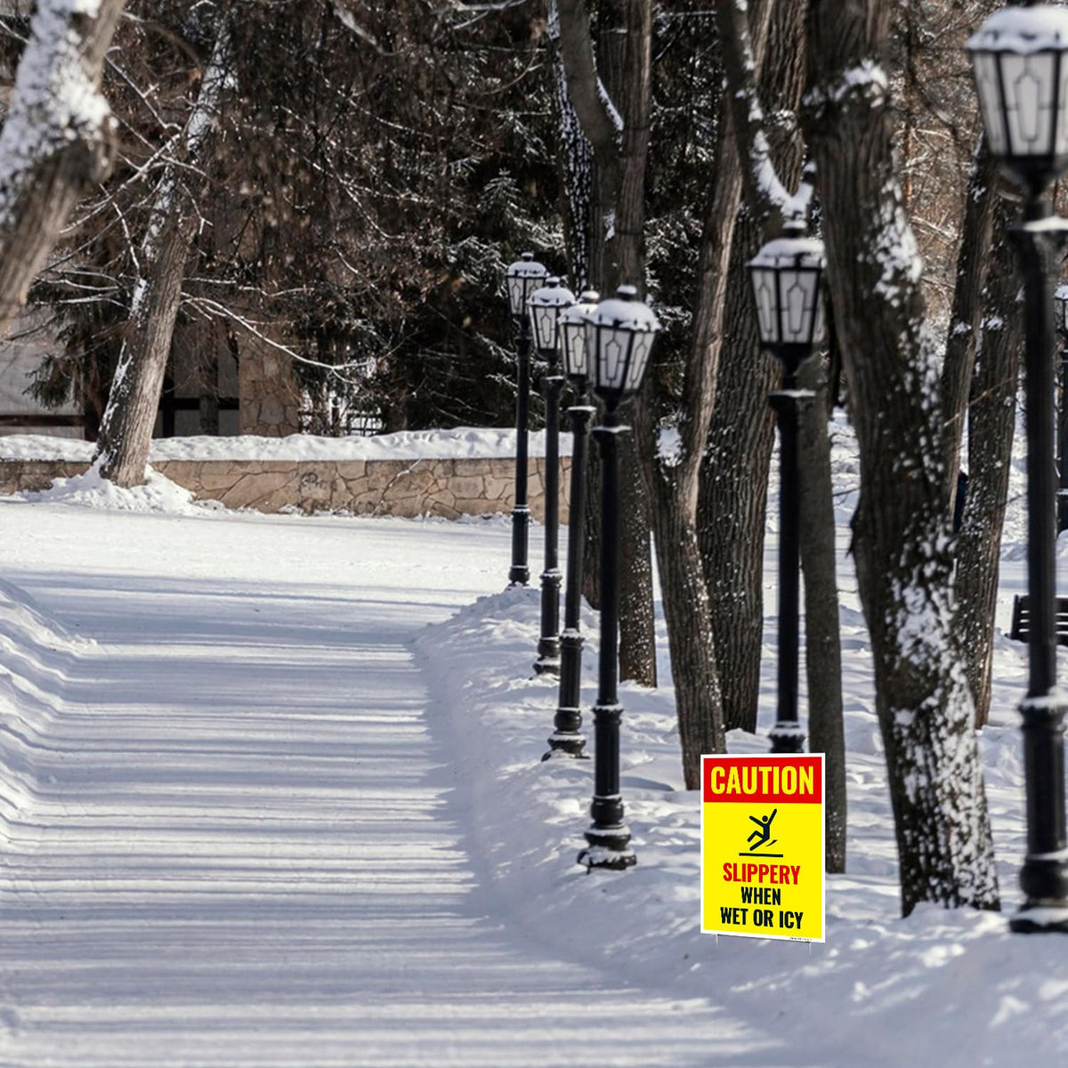 Caution Slippery When Wet or ICY Sign, (SI-84404) (4 Pack) Double Sided 9x12 Inches, Corrugated