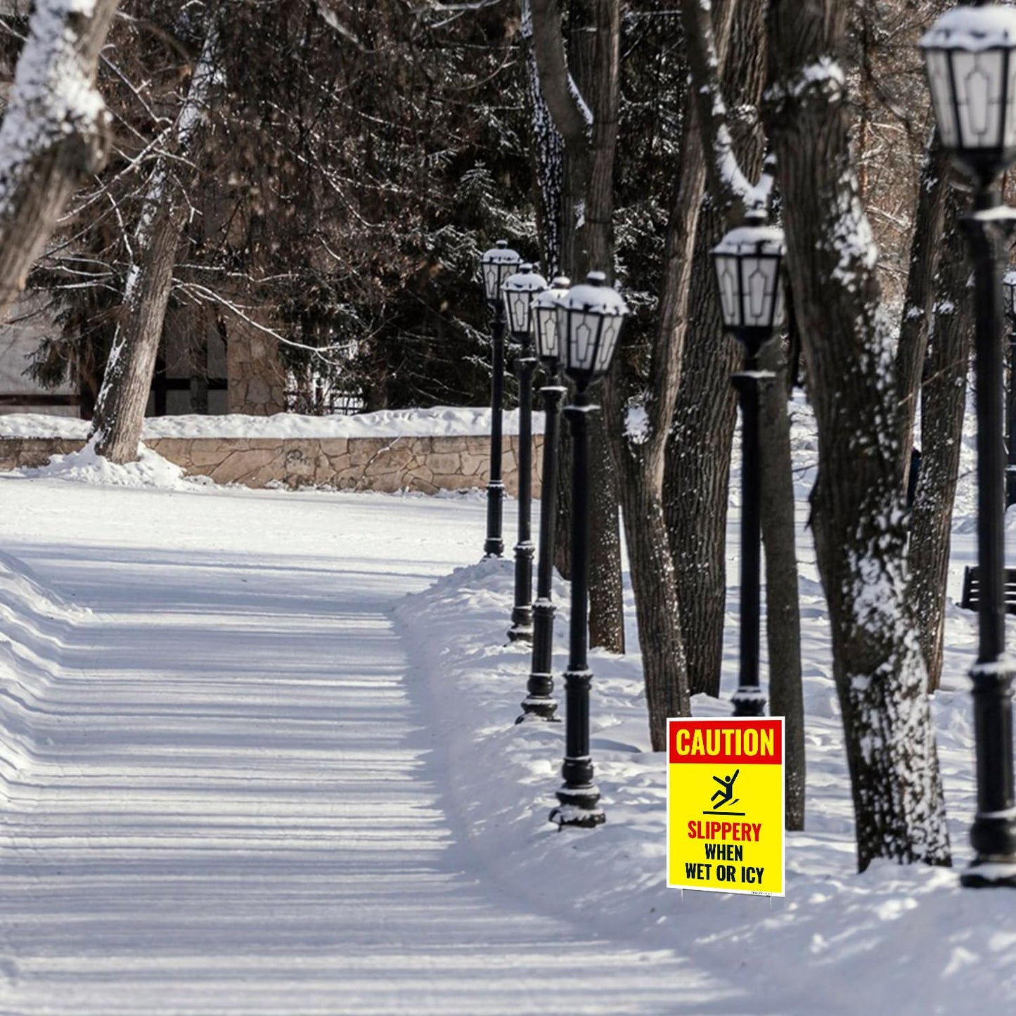 Caution Slippery When Wet or ICY Sign, (SI-84404) (2 Pack) Double Sided 9x12 Inches, Corrugated