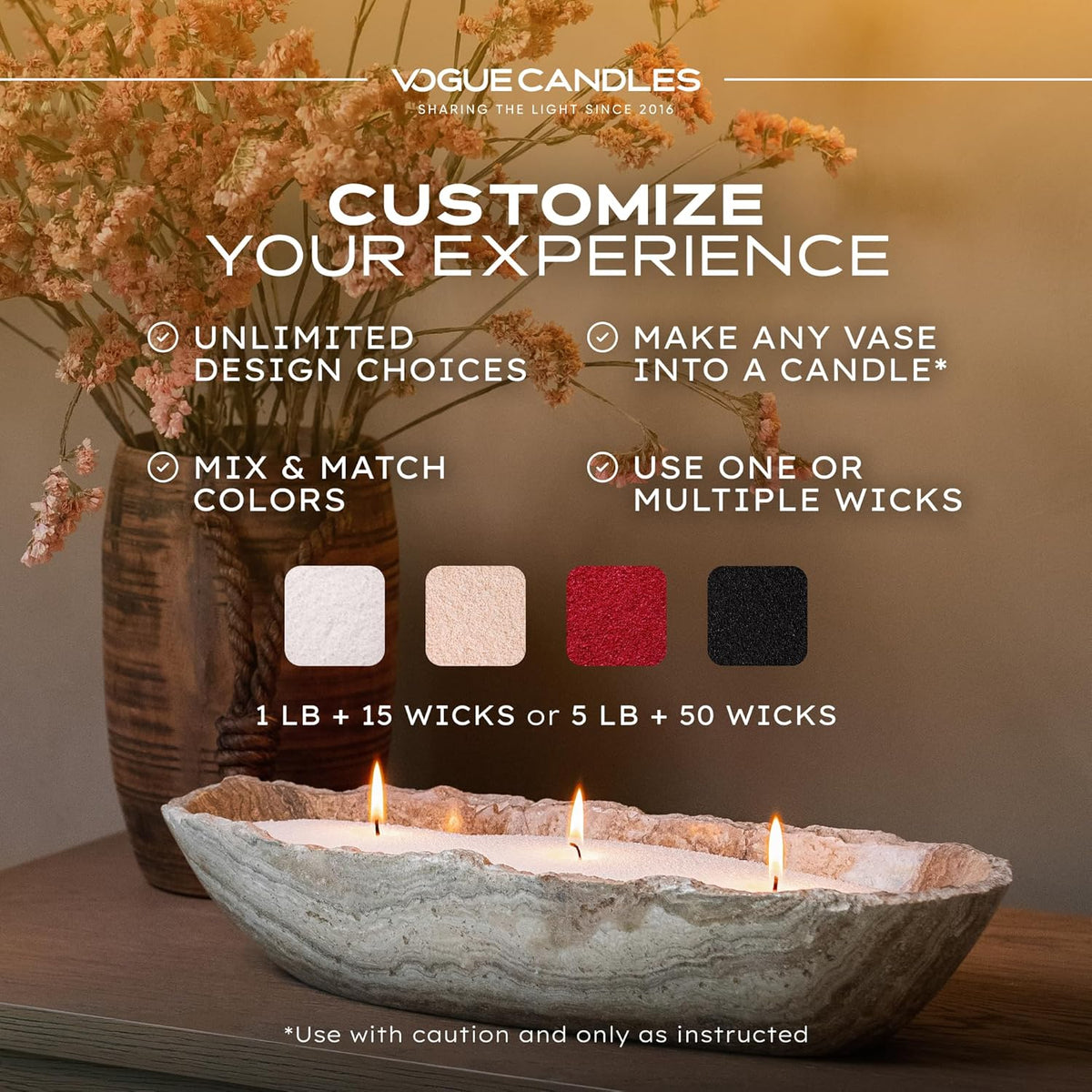 Vogue Candles 5LB Candle Sand with 50 Wicks | Bulk Refillable Plant-Based Granules for Custom