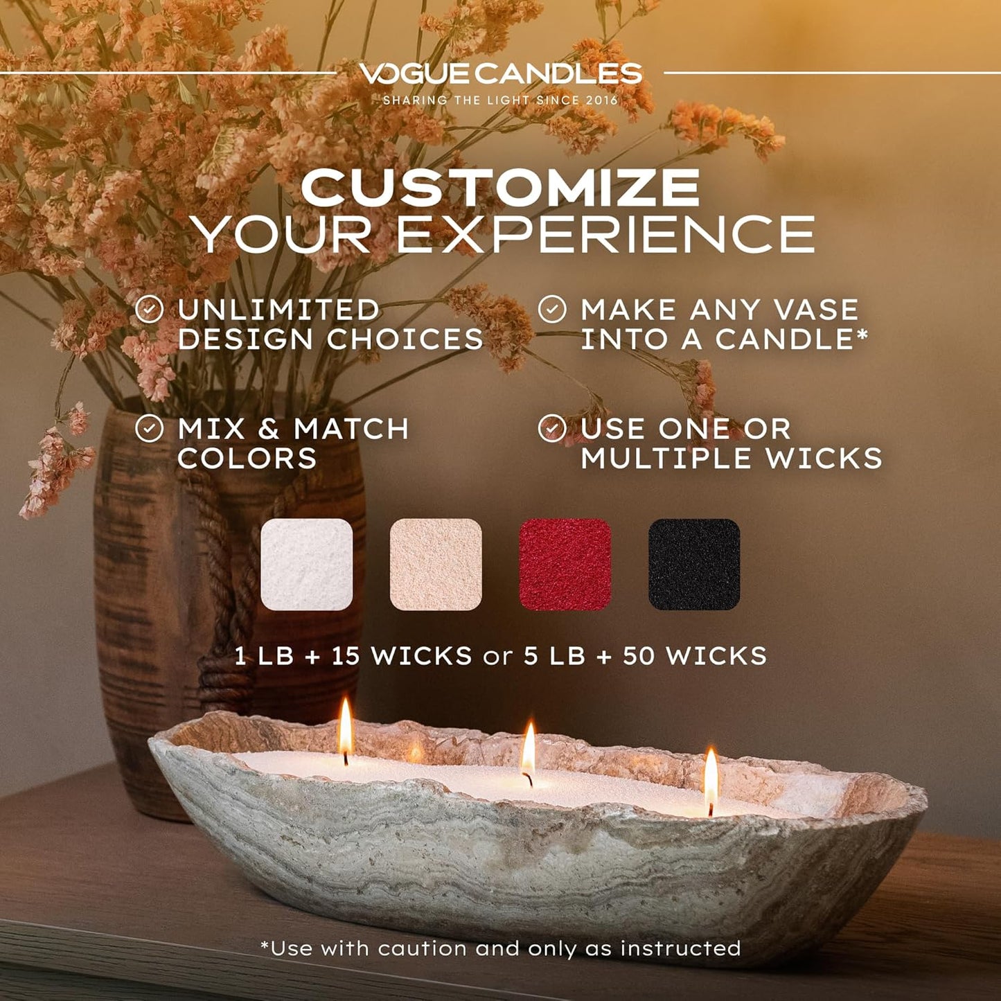Vogue Candles 5LB Candle Sand with 50 Wicks | Bulk Refillable Plant-Based Granules for Custom