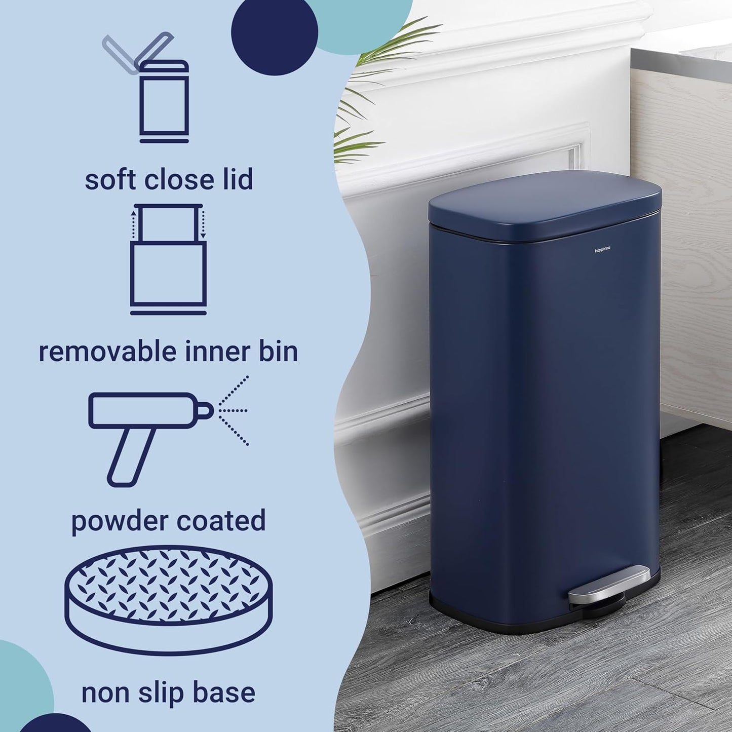 happimess HPM1011E Curtis 8-Gallon Step-Open Trash Can, Fingerprint Resistant, Modern, Minimalistic