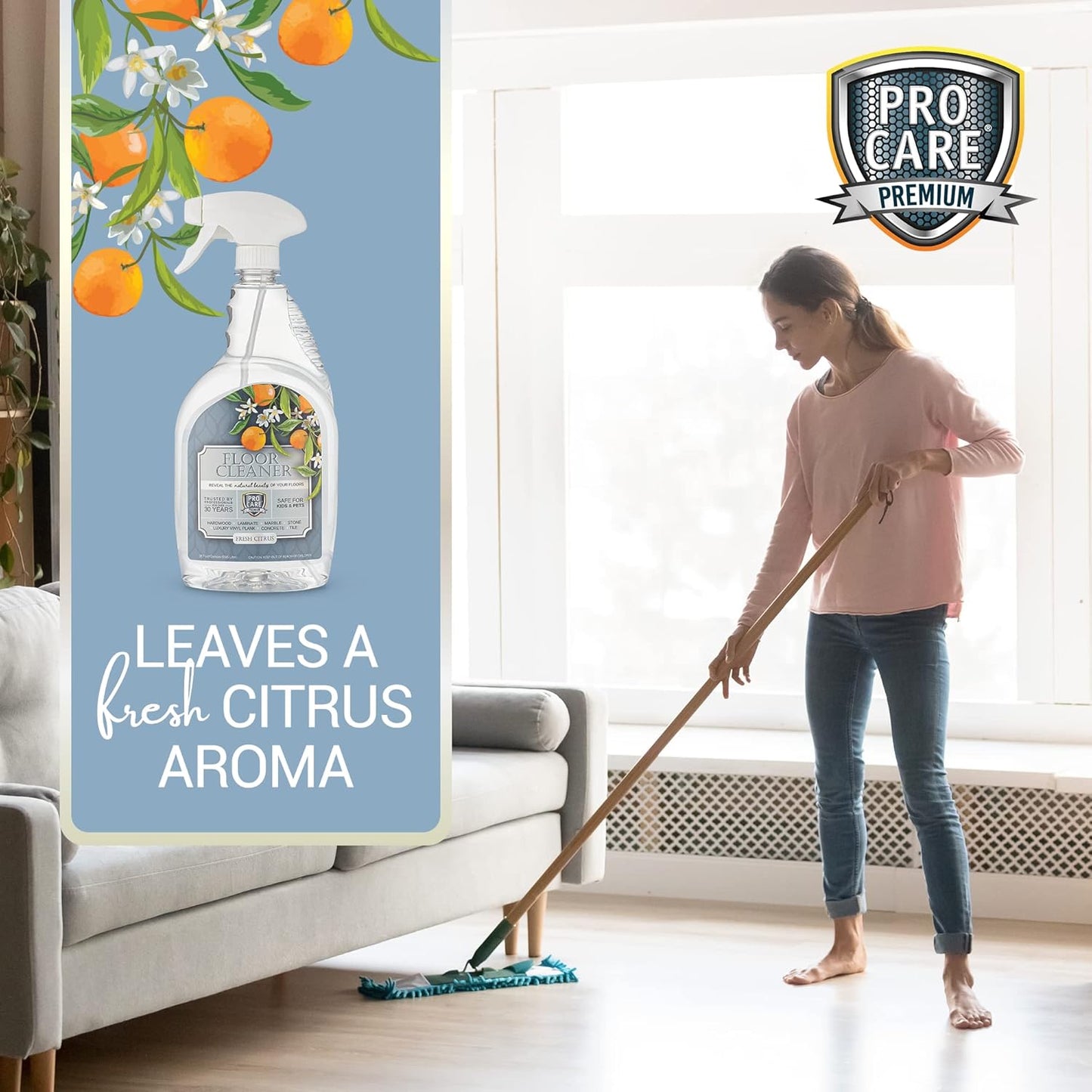 ProCare Citrus Floor Cleaner (Made in USA) | Tile, Stone, Laminate, Vinyl & Natural Wood Floor