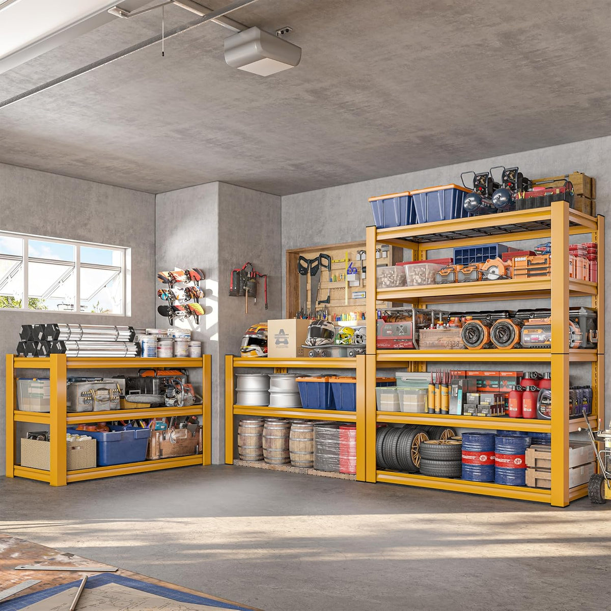 REIBII 72''H Garage Shelving 3010 LBS Storage Shelves Adjustable Metal Shelving 5 Tier Metal