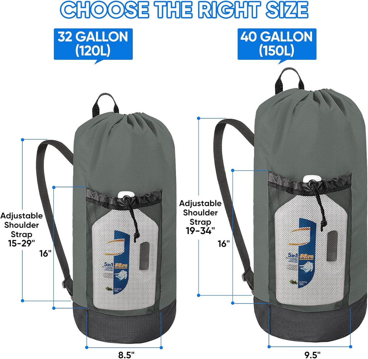 BALEINE 120L Laundry Bag Backpack, 900D Oxford Fabric Large Travel Laundry Bags with Shoulder