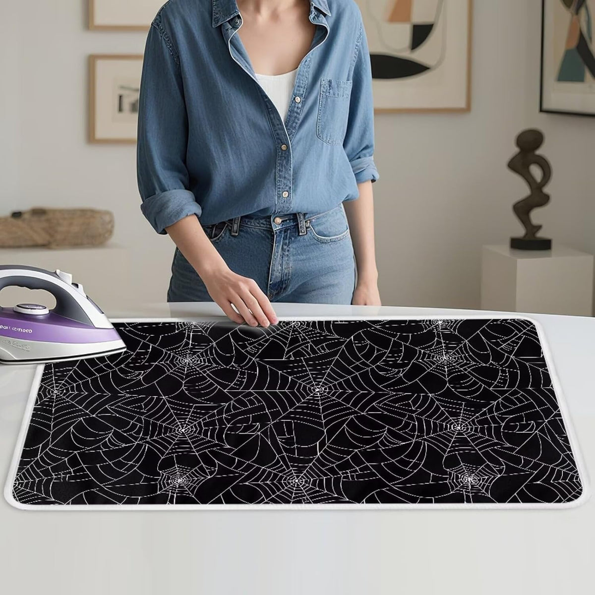 Spider Web Ironing Mat Black Heat Resistant Ironing Blanket Thick Portable Travel Ironing Pad for