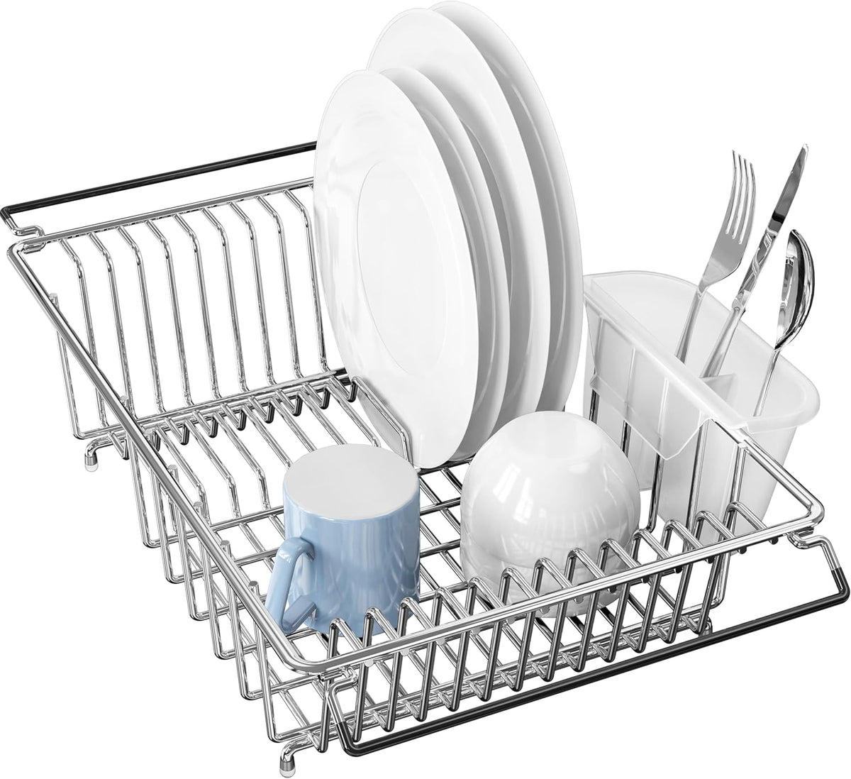 SIMPLE HOUSEWARE Large Over Sink Counter Top Stainless Steel Dish Drainer Drying Rack with Utensil