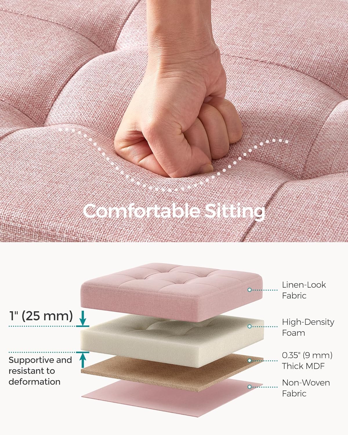 SONGMICS MAZIE Collection - 43 Inches Folding Storage Ottoman Bench, Ottoman Foot Rest, End of Bed