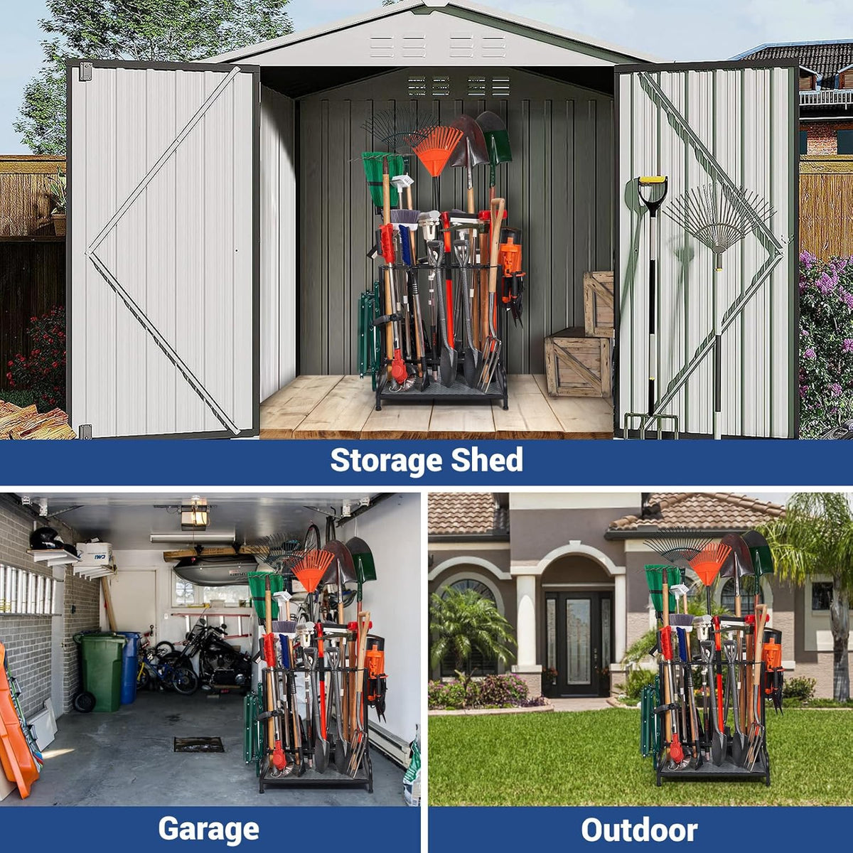 Garden Tool Organizer, Yard Tools Rack Holds 55 Long-Handled Tools/Rakes/Brooms for Garage