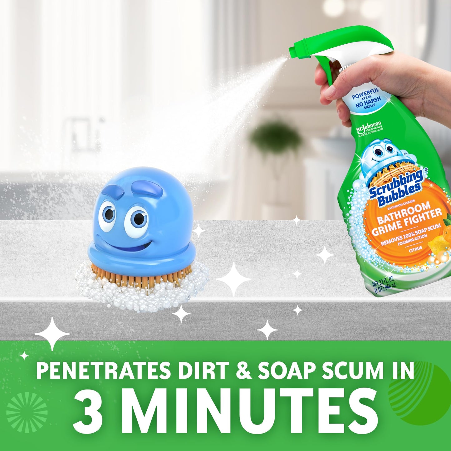 Scrubbing Bubbles Bathroom and Shower Cleaner Disinfectant Spray, Bathroom Grime Fighter, Citrus