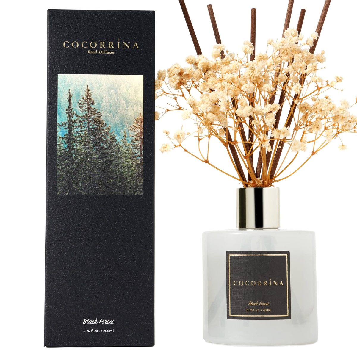 Cocorrína Reed Diffuser Sets, 6.7 fl oz. Black Forest Diffuser with Sticks Home Fragrance Reed