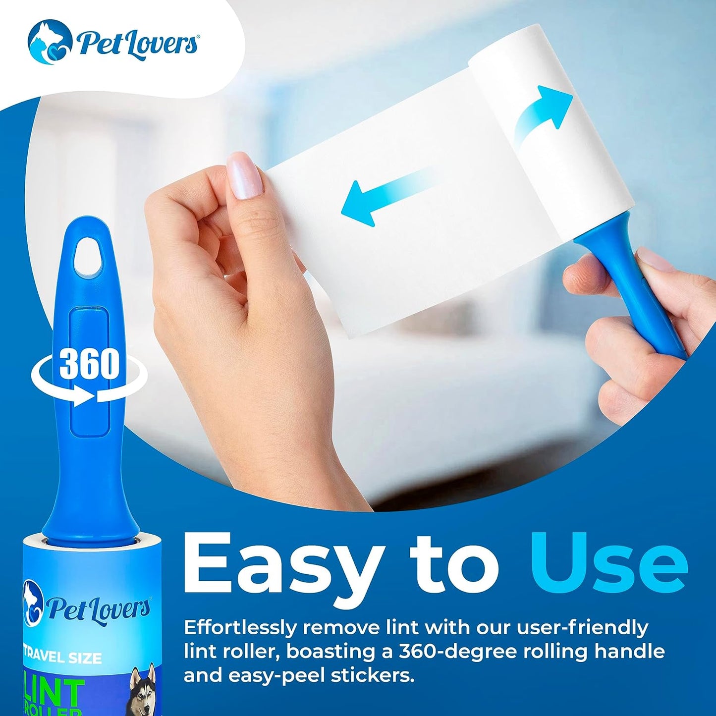 PetLovers Extra Sticky Lint Roller Mega Value Set for Pet Hair Removal and Clothes, Dog and Cat