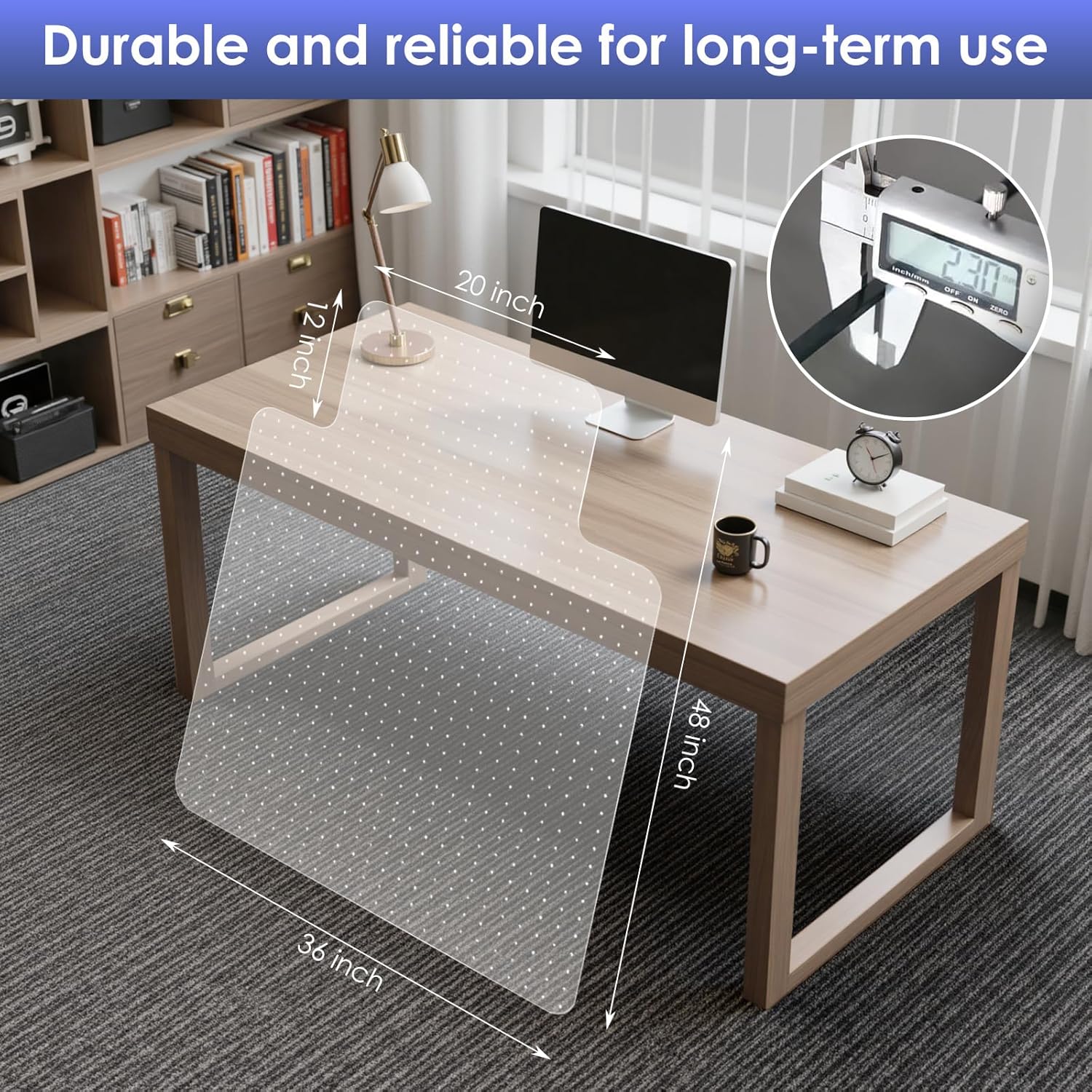 Kuyal Office Chair Mat for Carpet, 2 Pack 36x48 Clear Heavy Duty Computer Chair Mat with Lip, Under