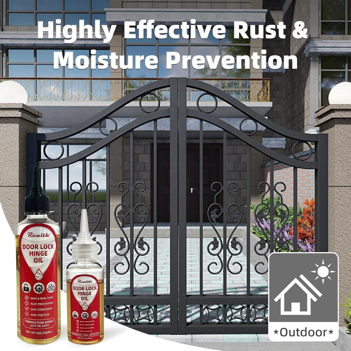 Realth Squeaky Door Hinges Lubricant -Garage Door Lube for Metal Parts, Locks, Chains, Keyholes