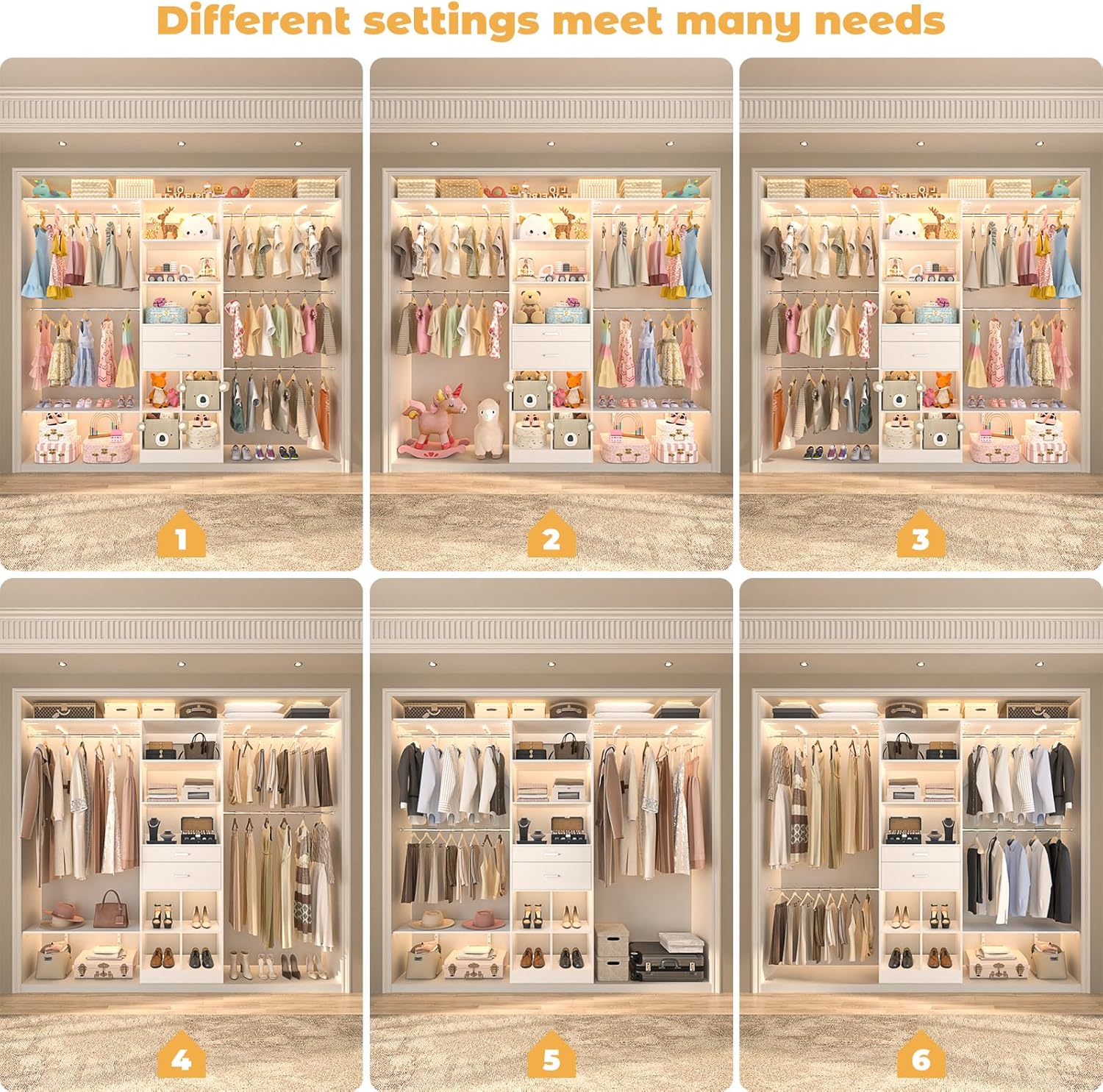 Closet System - 4.75-8FT Closet Organizer System with Wooden Drawers & Cube Storage Organizer, Up