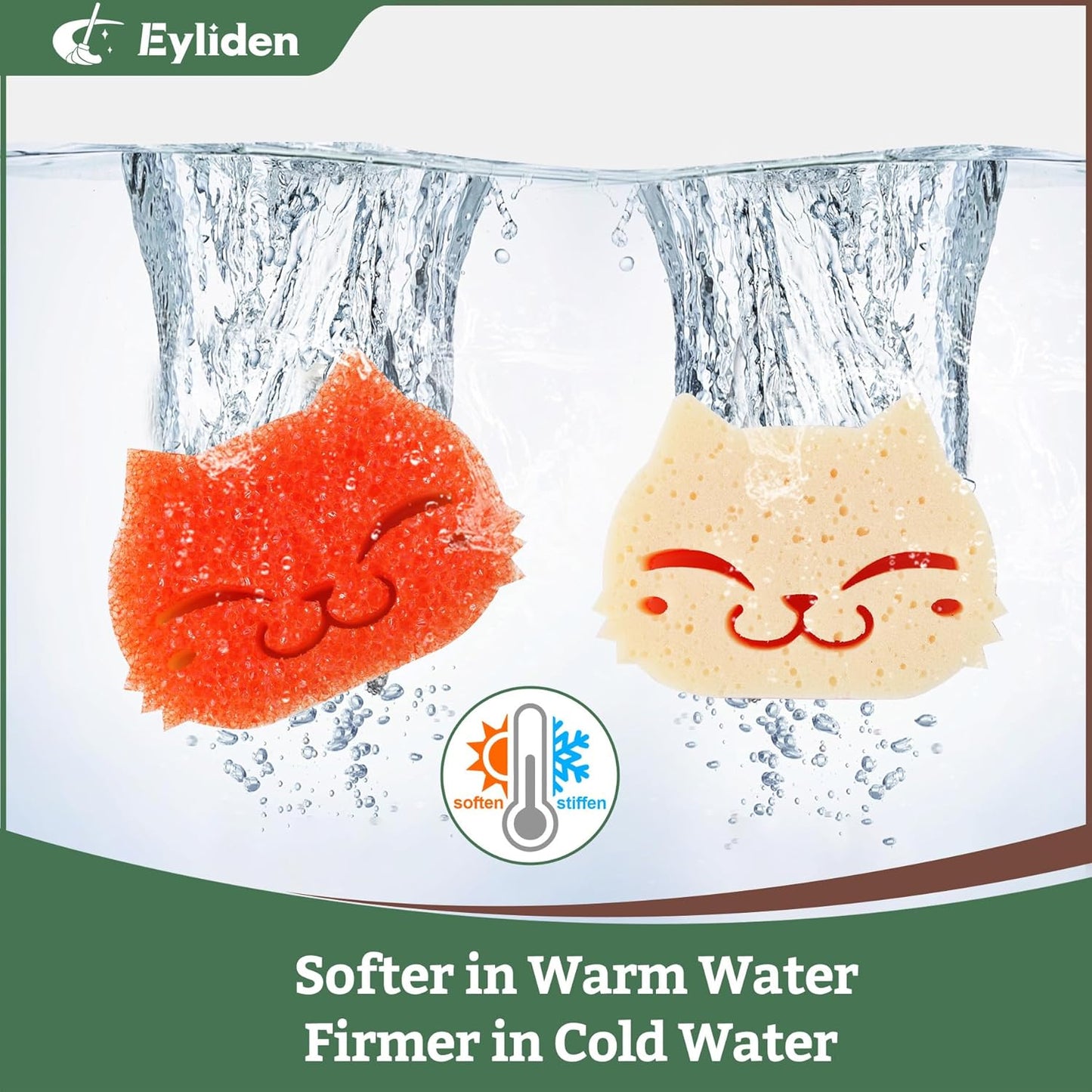 Eyliden 6 Pack Scrub Sponge - Dual-Sided, Smart-Temp Firmness, Dish Scrubber, Non-Scratch