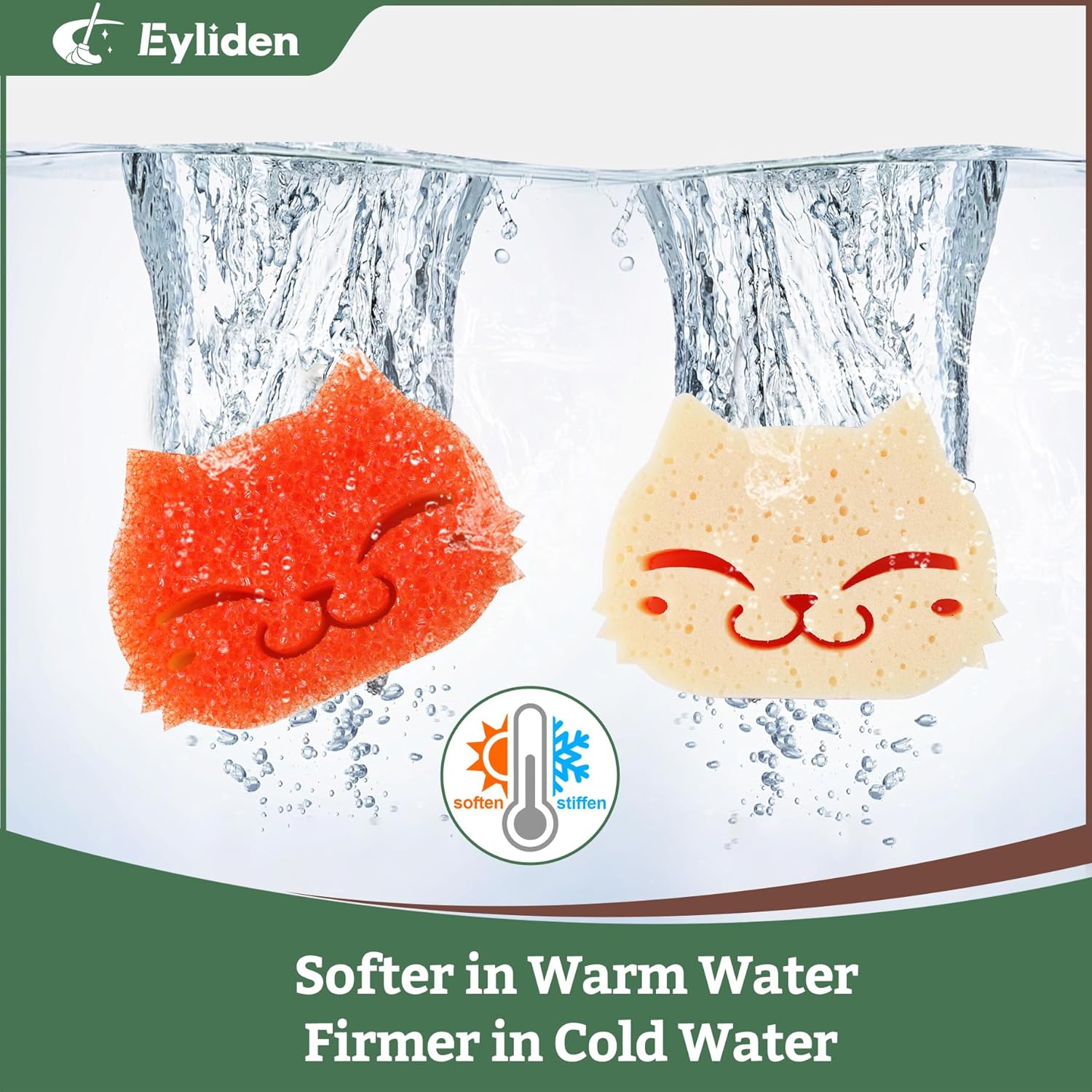 Eyliden 6 Pack Scrub Sponge - Dual-Sided, Smart-Temp Firmness, Dish Scrubber, Non-Scratch