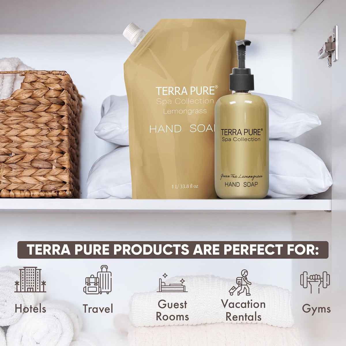 Terra Pure Spa Collection 1 Liter Hand Wash Refill Bag For Soap Dispensers | Bulk Toiletries for