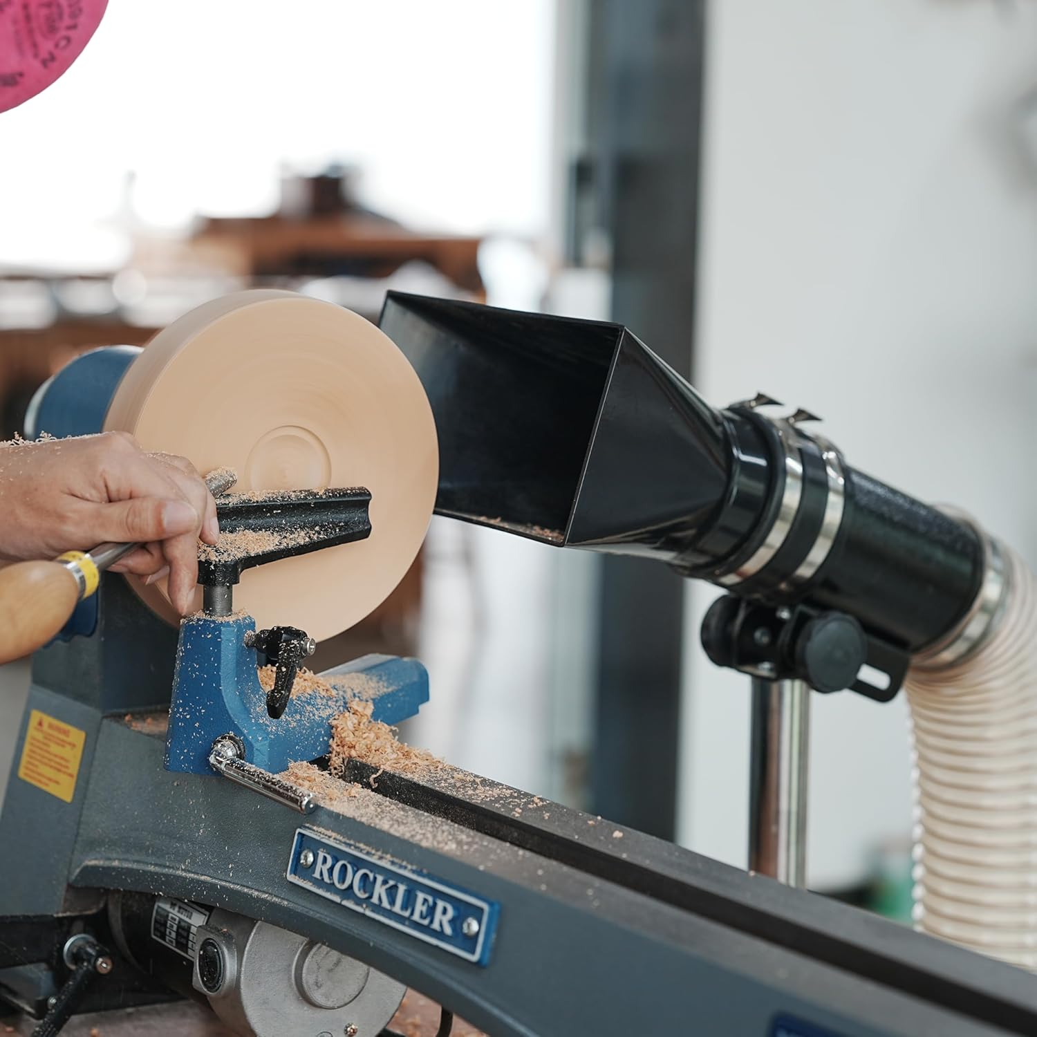 Dust Extraction Hood with Flexible Rubber Cuff for Interchangable Dust Hood for Woodturning Lathe