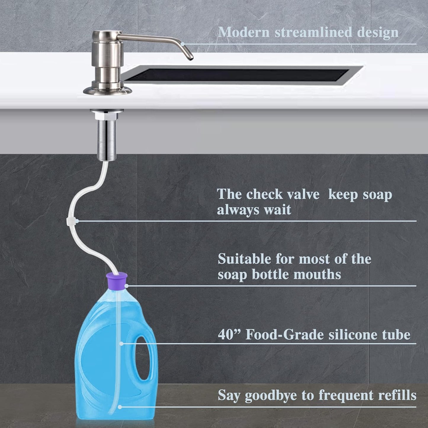 GAGALIFE Soap Dispenser for Kitchen Sink (Brushed Nickel) and Extension Tube Kit, Complete Brass