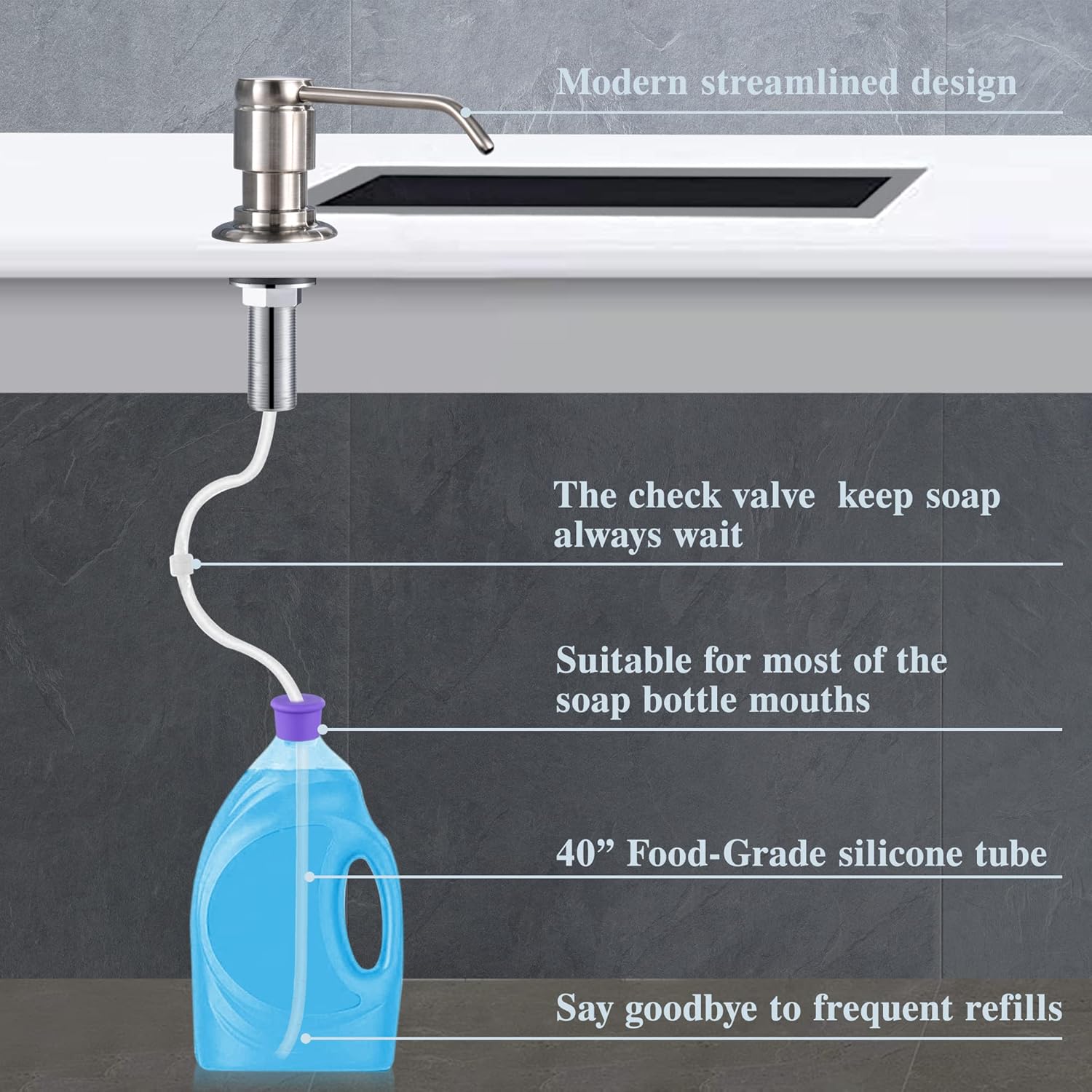 GAGALIFE Soap Dispenser for Kitchen Sink (Brushed Nickel) and Extension Tube Kit, Complete Brass