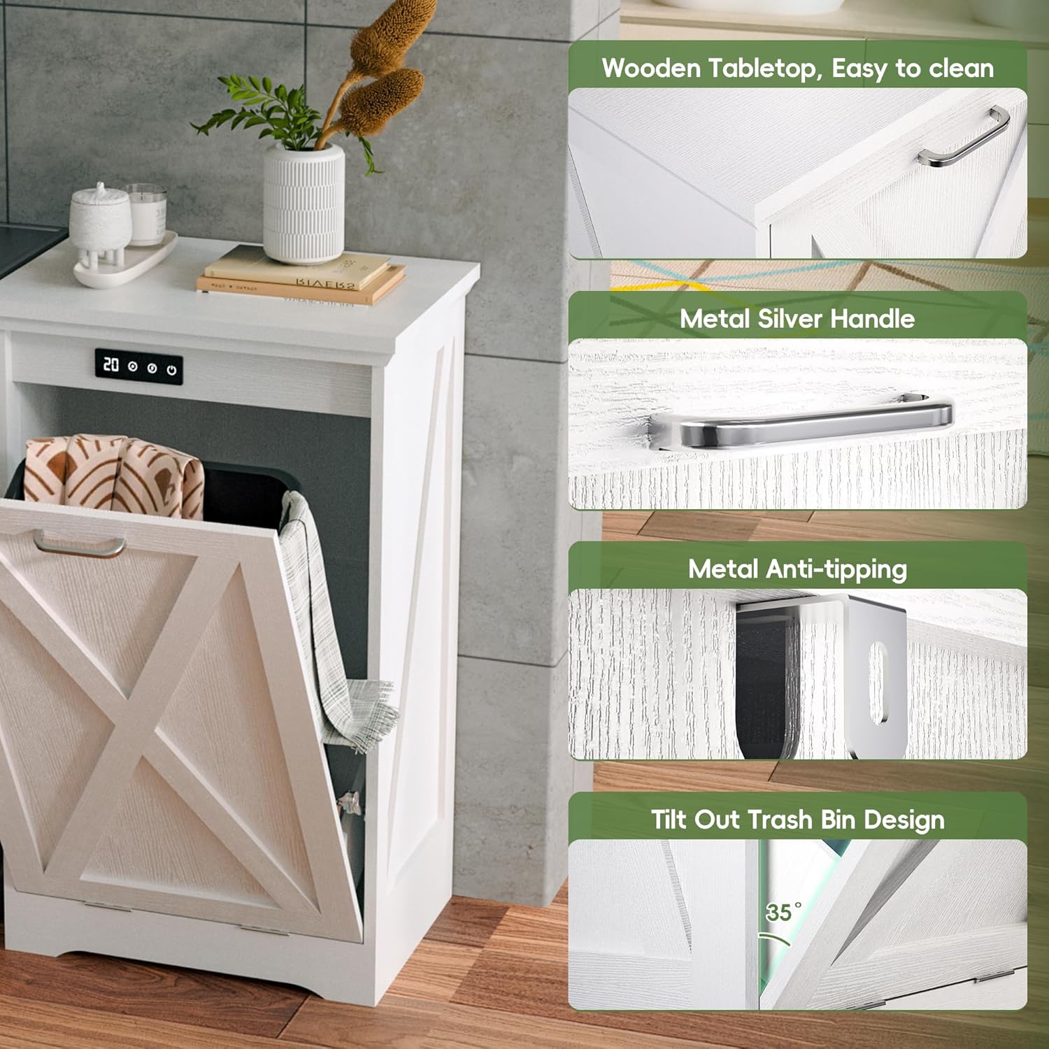 Betterhood TOLEAD Tilt Out Trash Can Cabinet, Hidden Trash Bin with Deodorizing & Negative Ion