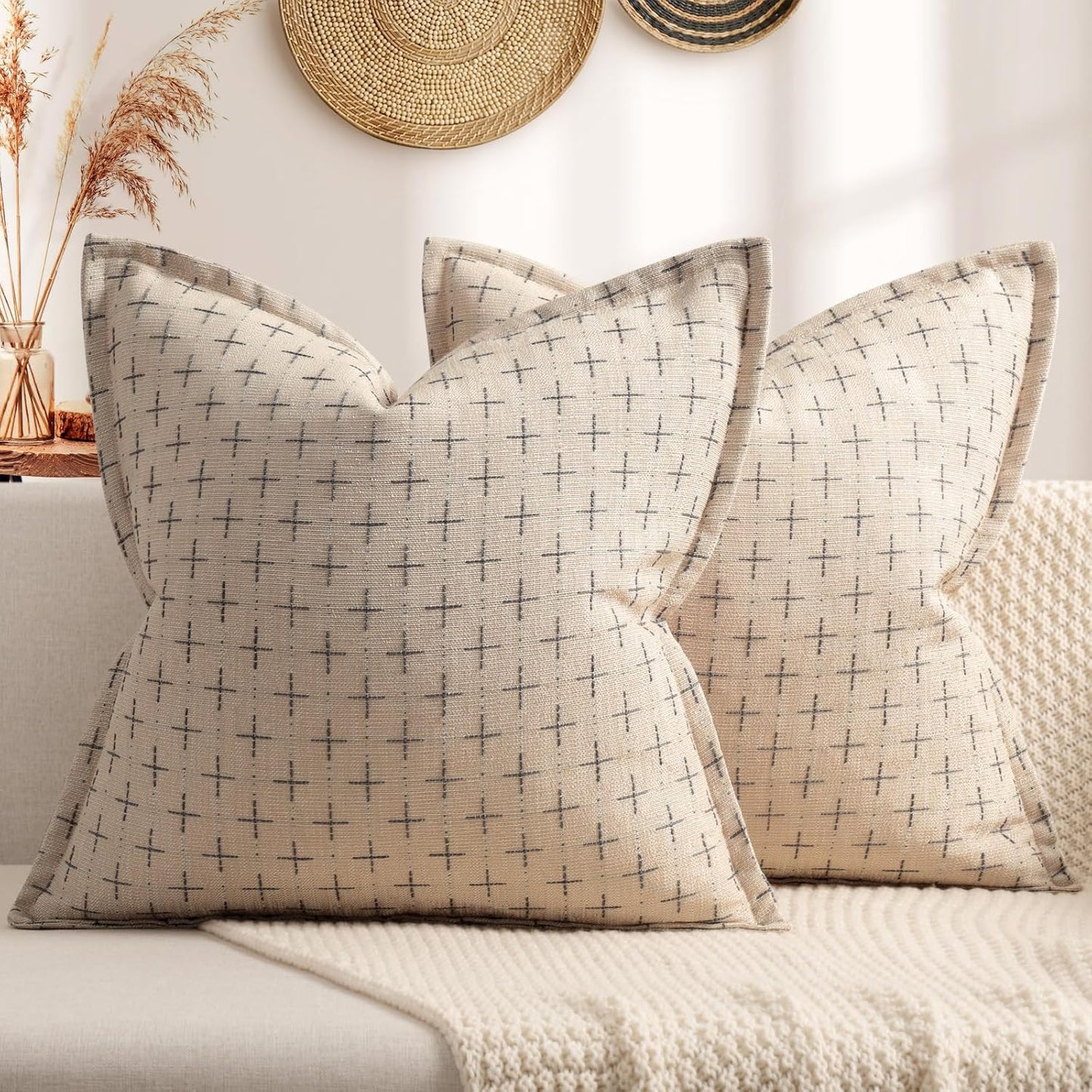 ZWJD Pillow Covers 26x26 Set of 2 Soft Polyester Textured Pillow Covers with Stylish Flange Edge