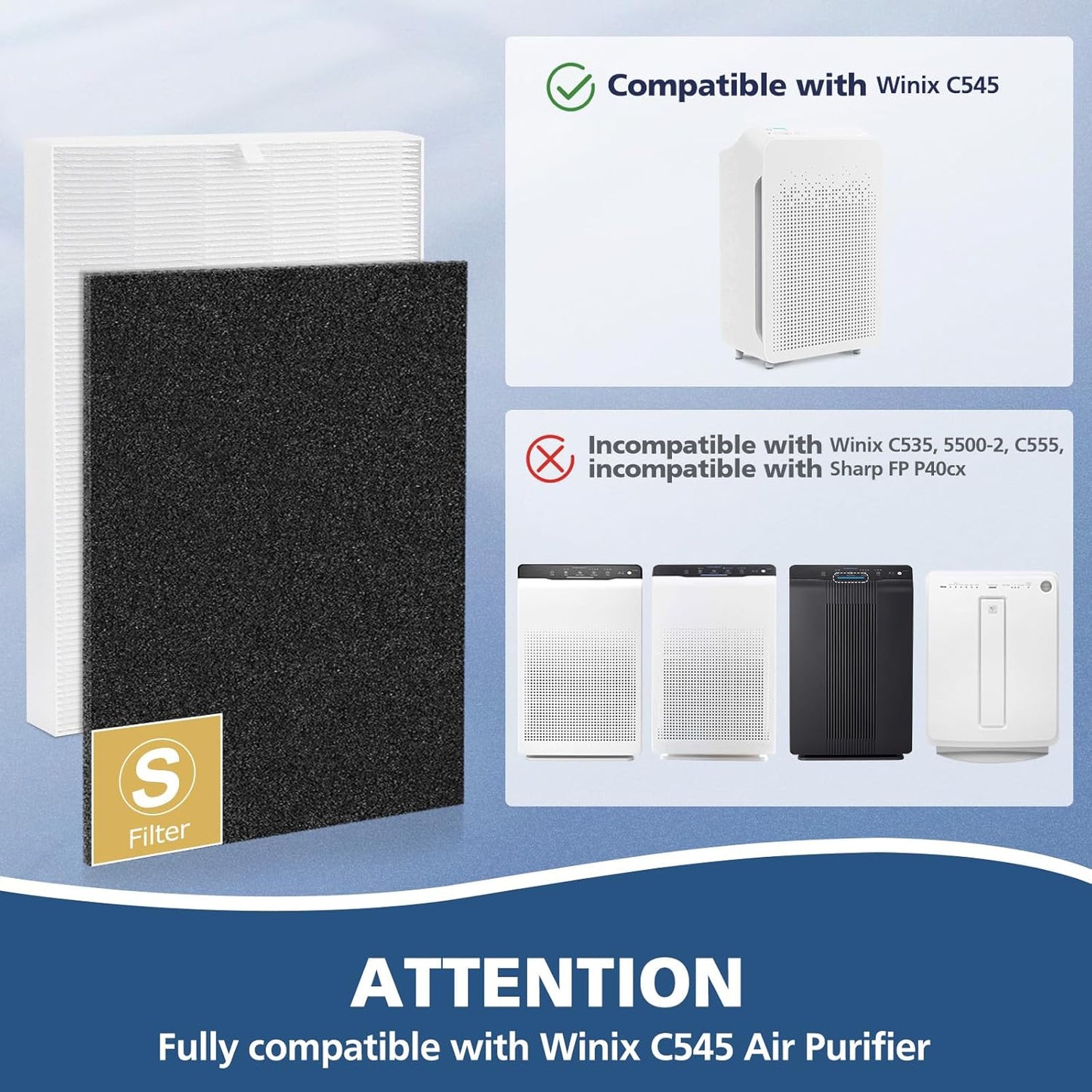 C545 HEPA Replacement Filter S Compatible with Winix C545 Air Purifier, Replaces Part 1712-0096-00