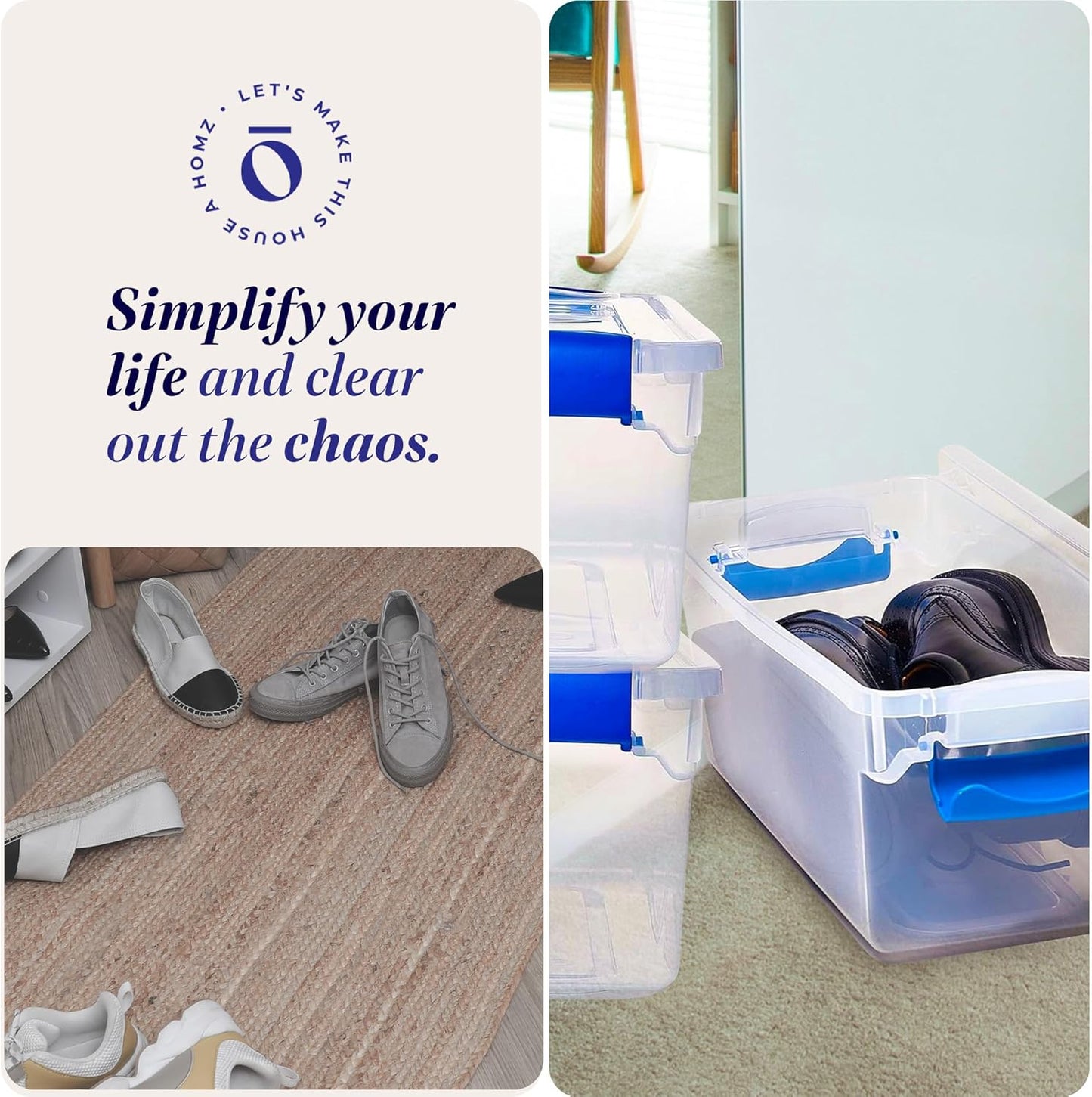 HOMZ 5-Pack Latching Lid, Clear Plastic Storage Organizer Bins, 7.5 Quart, Blue Latch - Stackable