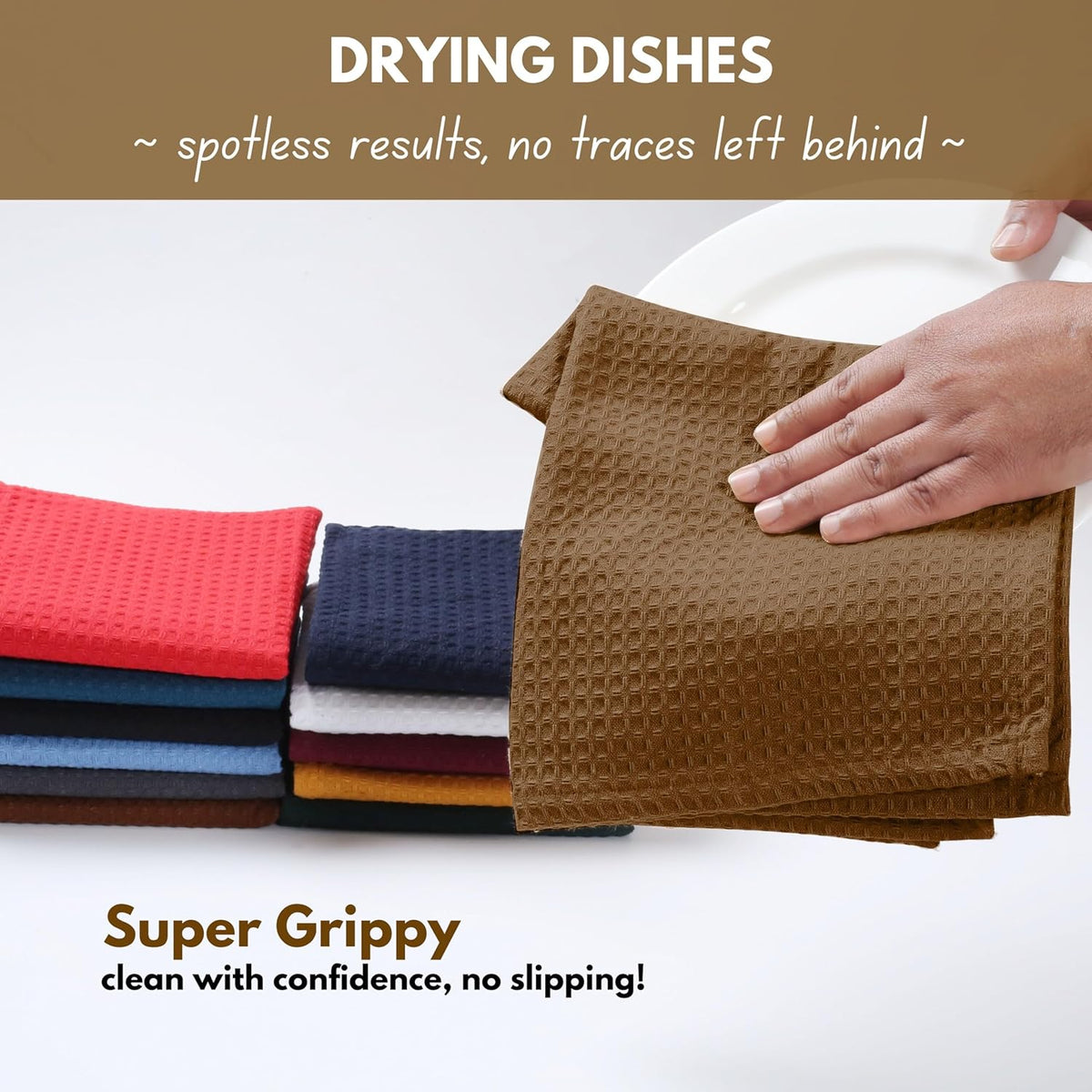 Native Fab Waffle Weave Dish Towels 12 Pack 100% Cotton, 16x26 Inches, Super Absorbent, Quick Dry