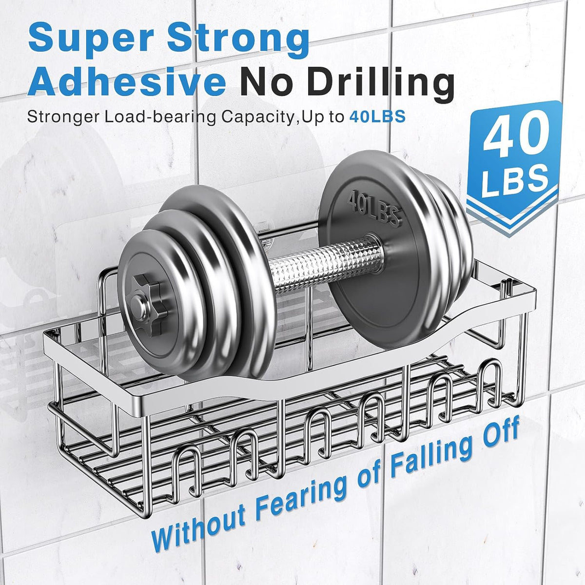 EUDELE 5-Pack Rustproof Stainless Steel Shower Caddy – No Drill Adhesive Bathroom Organizer with