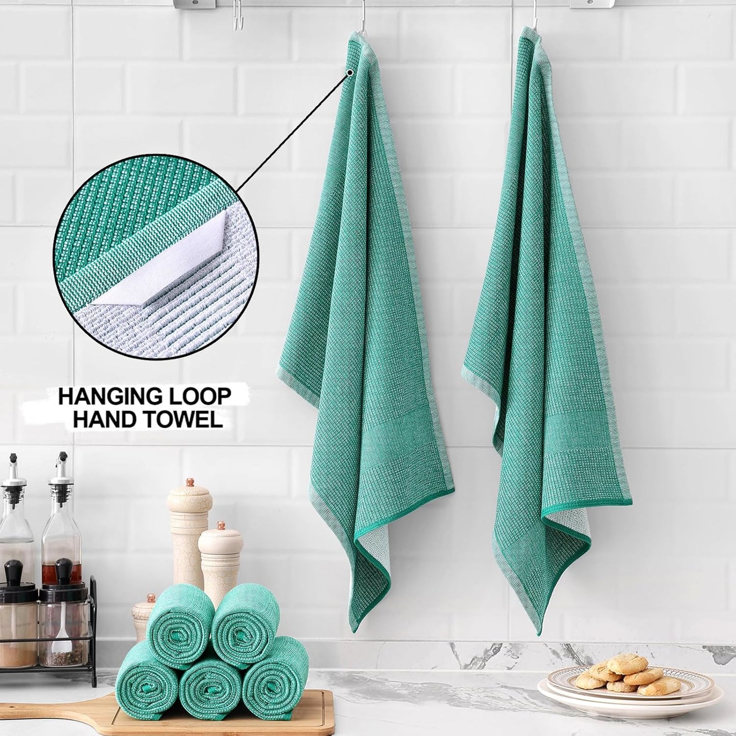 Homaxy Premium Kitchen Towels(18”x 28”, 6 Pack), Large Cotton Kitchen Hand Towels, Flat and Terry