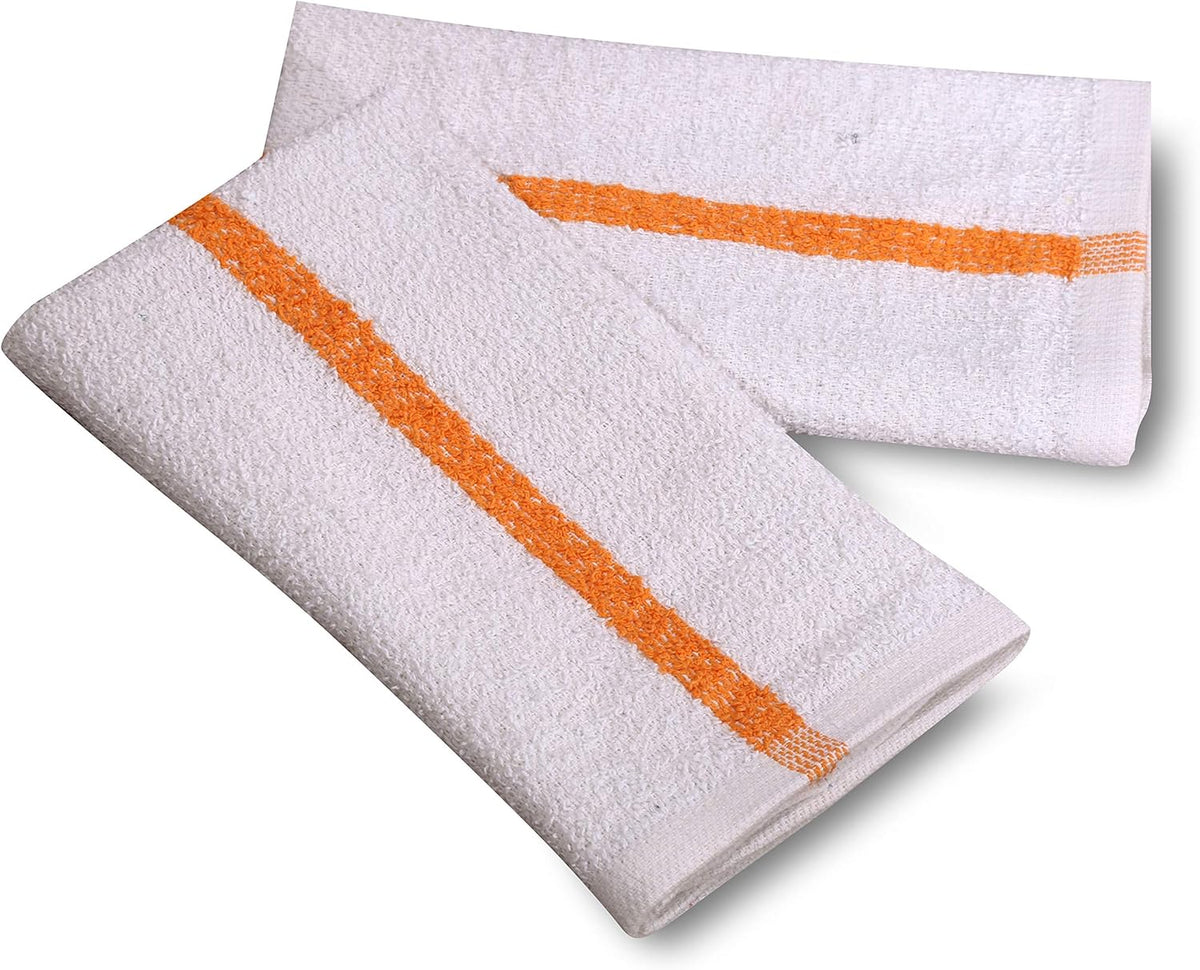 60 PC New Cotton Blend White Restaurant Bar Mops Kitchen Towels (5 Dozen) (60, Gold Stripe)