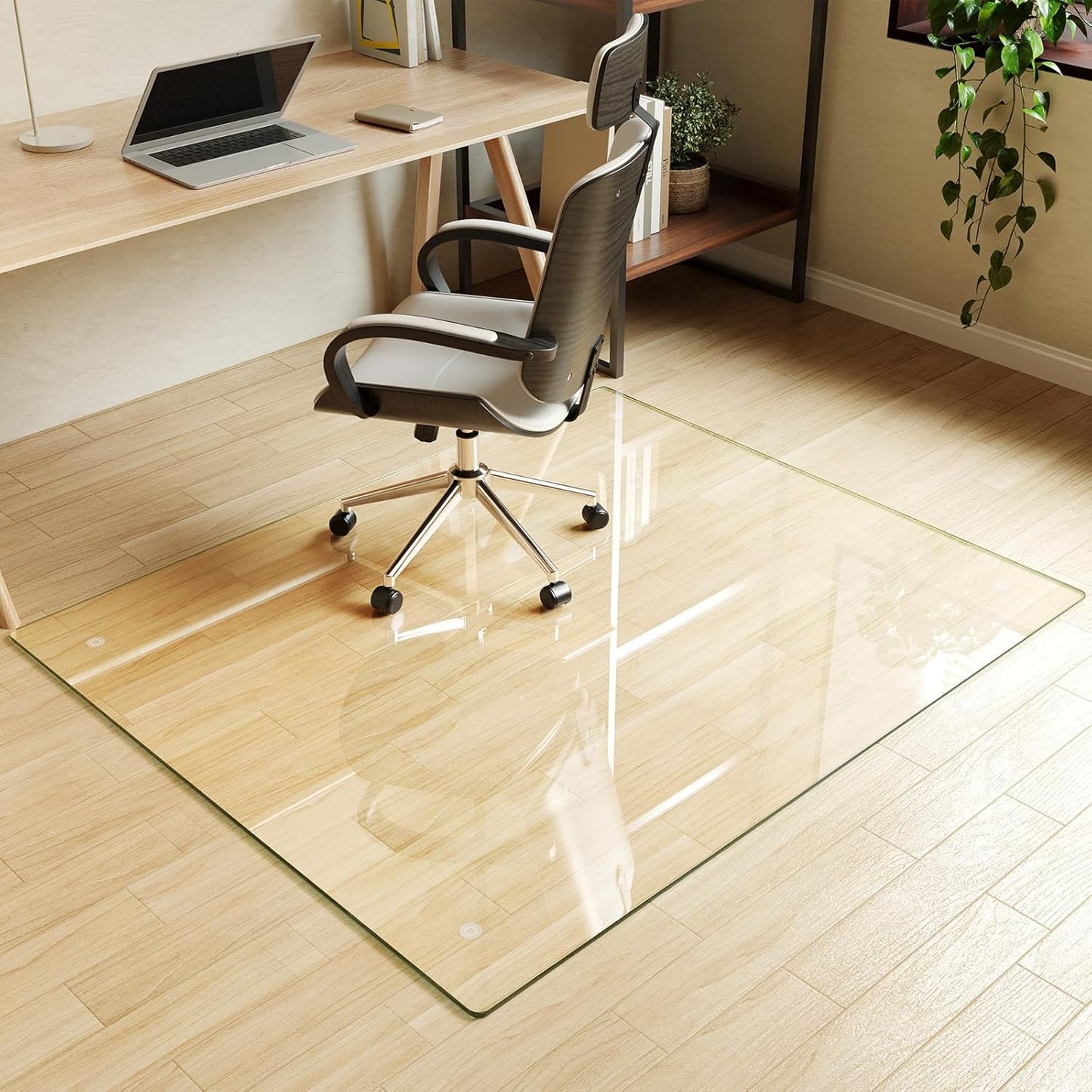 Koonmi Tempered Glass Chair Mat for Hardwood Floors & Carpets, 46" x 55“ Transparent Heavy Duty