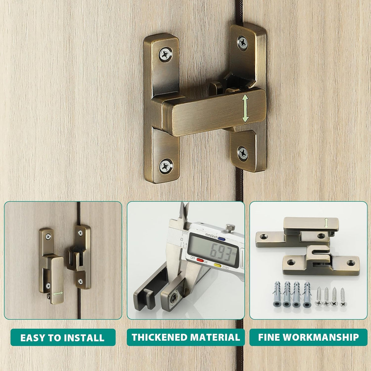 90/180 Degree Flip Latch Gate Latch, Heavy Duty Black Safety Door Lock Enhanced Security Flip Latch