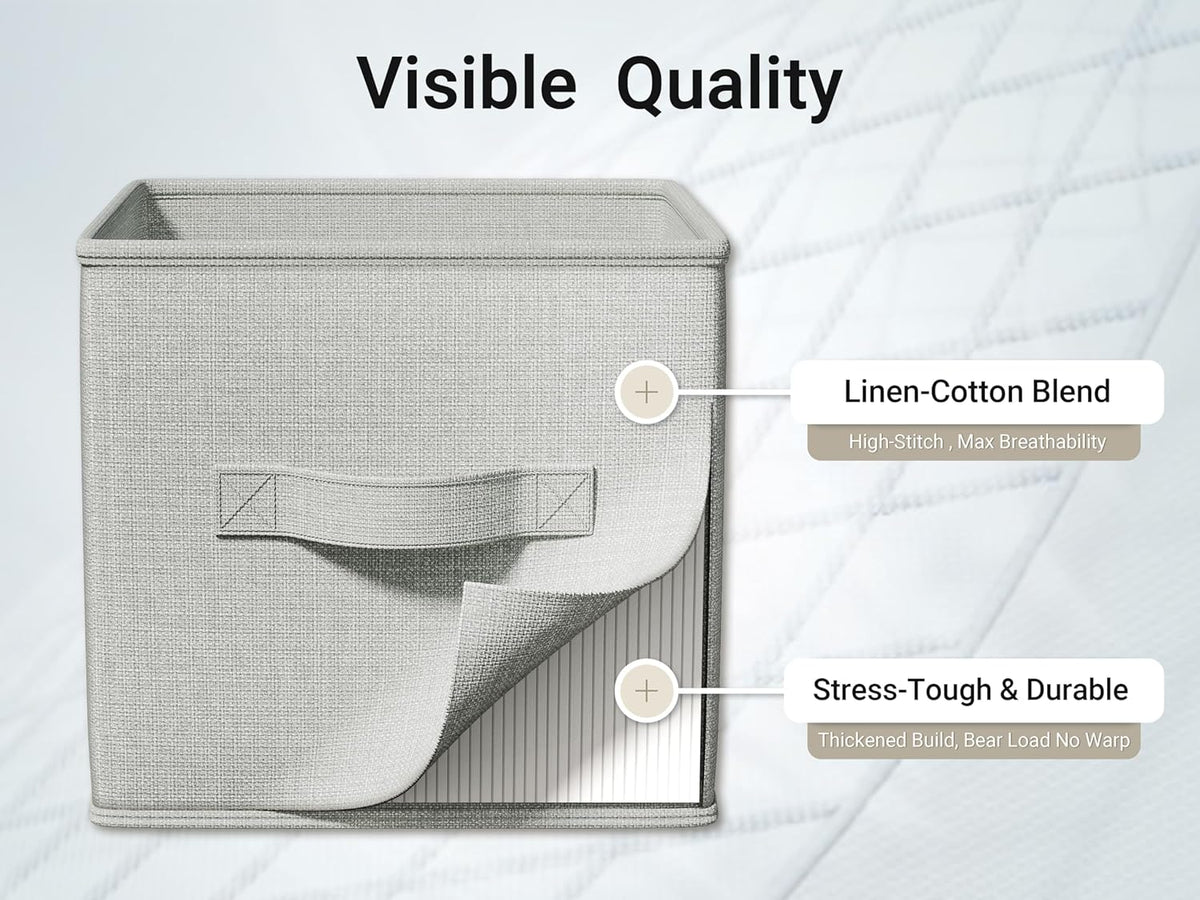 4 Pack Foldable Fabric Closet Storage Bins, 11Inch Organizer Cubes with Handles, Linen Storage