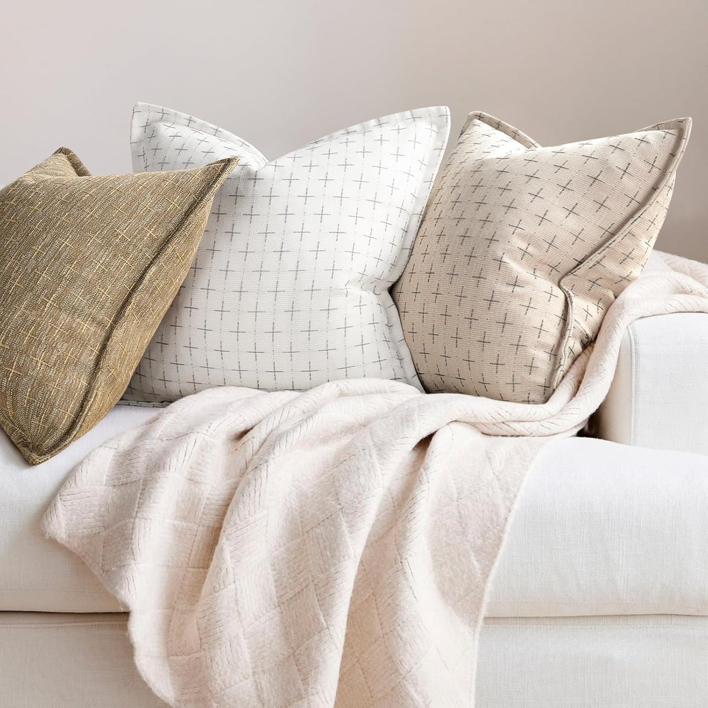 ZWJD Pillow Covers 22x22 Set of 2 Soft Polyester Textured Pillow Covers with Stylish Flange Edge