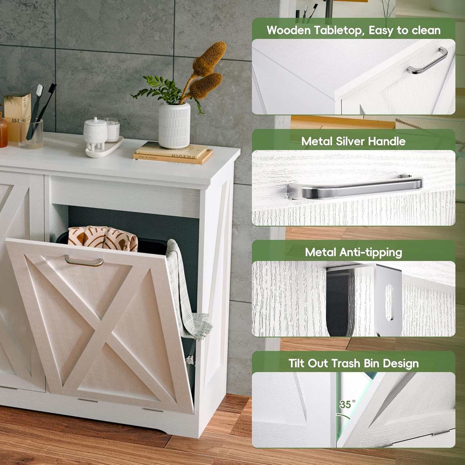 Betterhood TOLEAD Tilt Out Trash Can Cabinet, Hidden Trash Bin with Deodorizing & Negative Ion