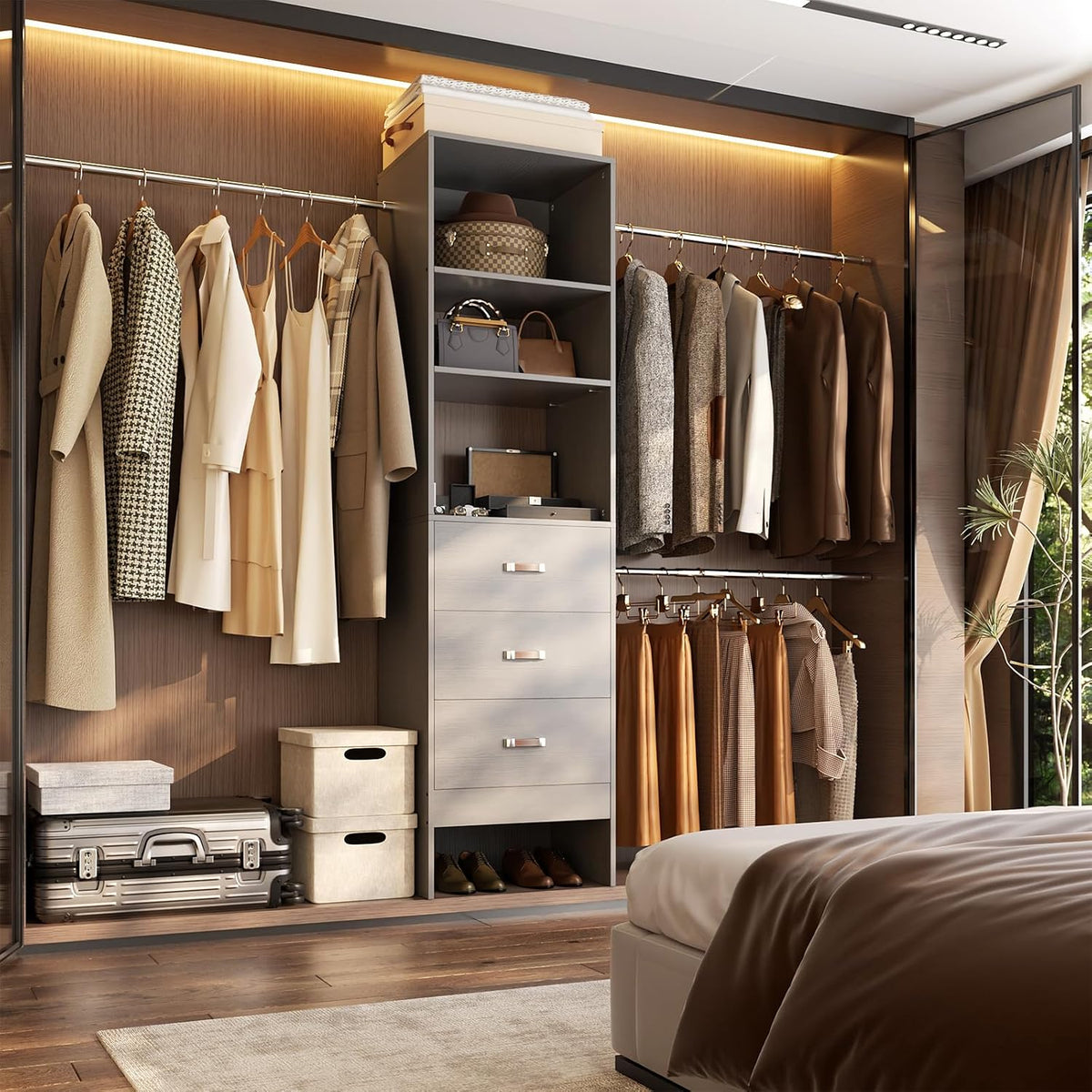 96'' Closet Organizer System with 3 Hanging Rods (Without 3 Storage Shelves), 8FT Closet Systems