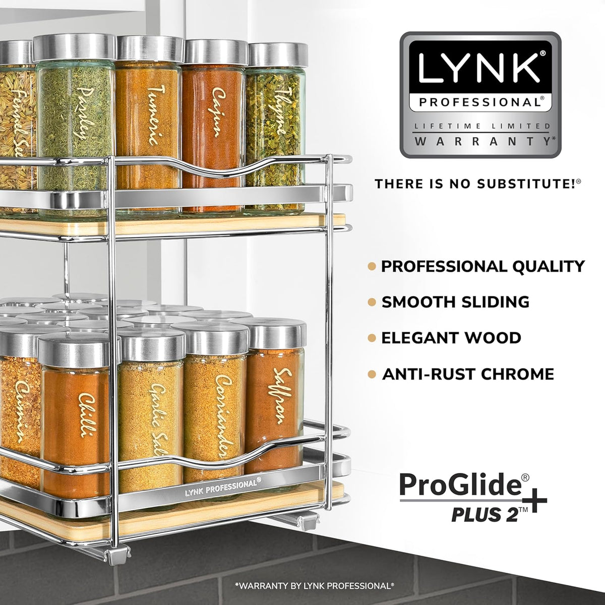 LYNK PROFESSIONAL® Élite™ Pull Out Spice Rack Organizer for Inside Kitchen Cabinets - 8-1/4 inch