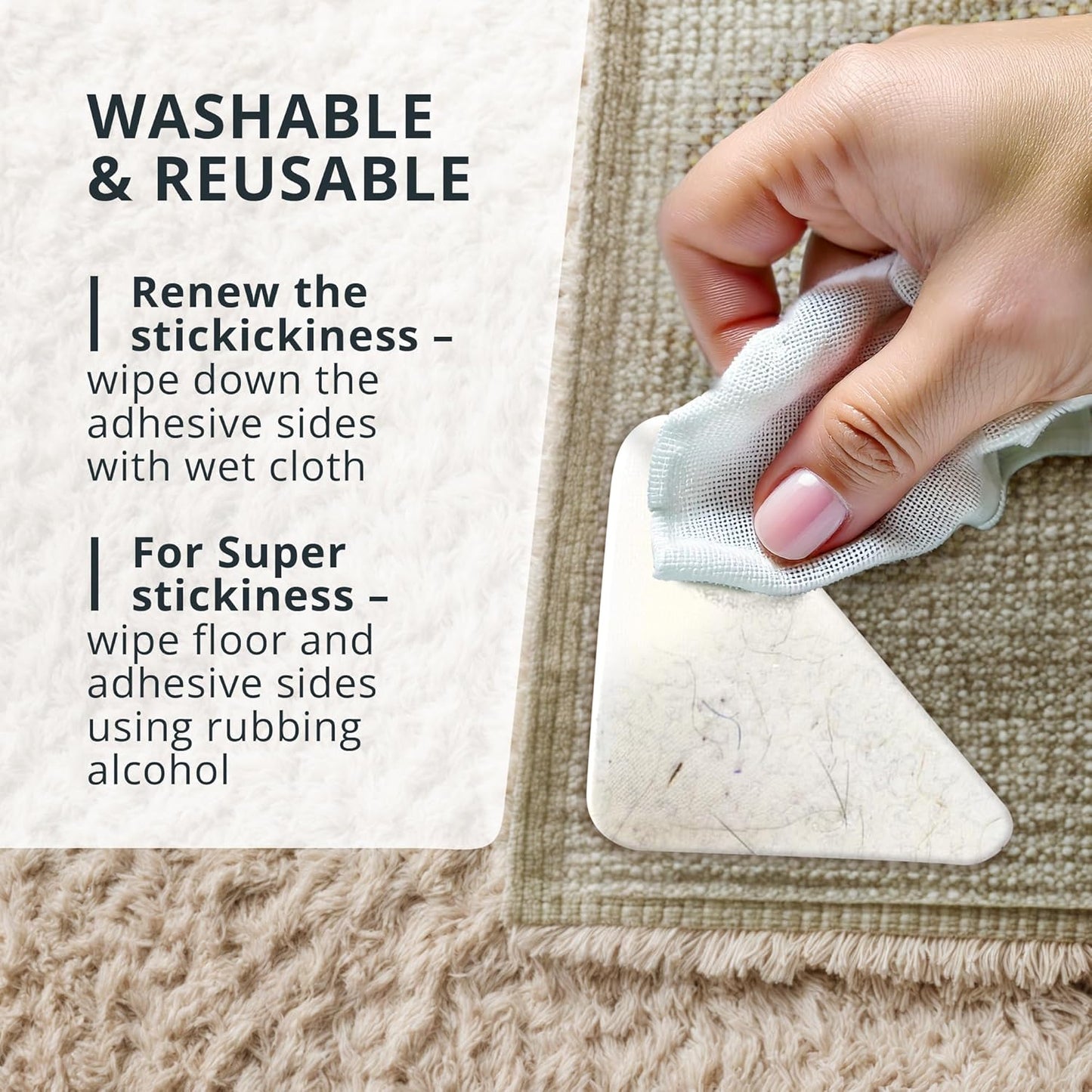 X-Protector Rug Tape - 12 Pcs Set - White Anti-Slip & Anti-Curling Carpet Tape for Hard Floors