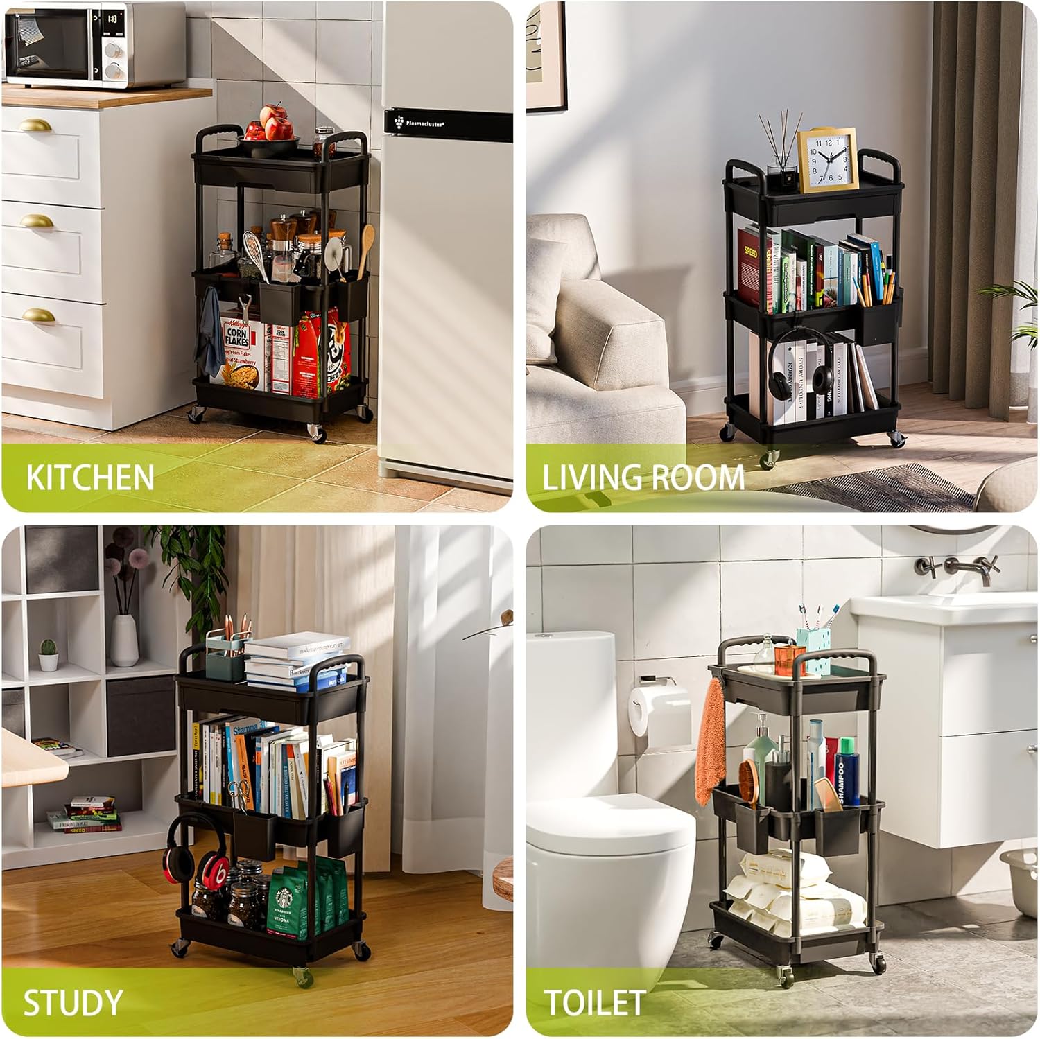 3 Tier Rolling Cart Organizer,Laundry Room Bathroom Organizers and Storage Office Shelves Mobile