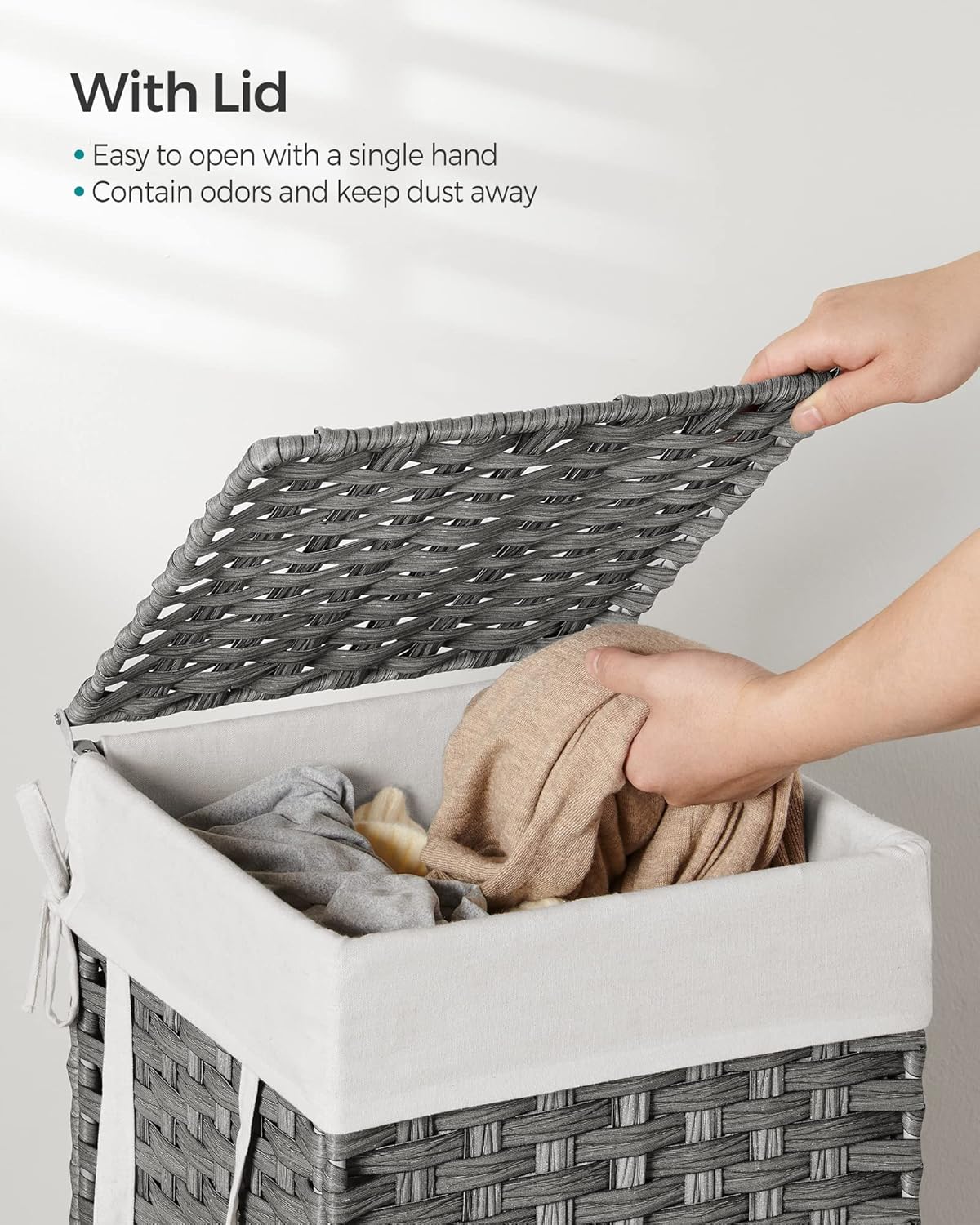 SONGMICS Laundry Hamper with Lid, 17.2 Gallon (65 L) Synthetic Rattan Clothes Laundry Basket with